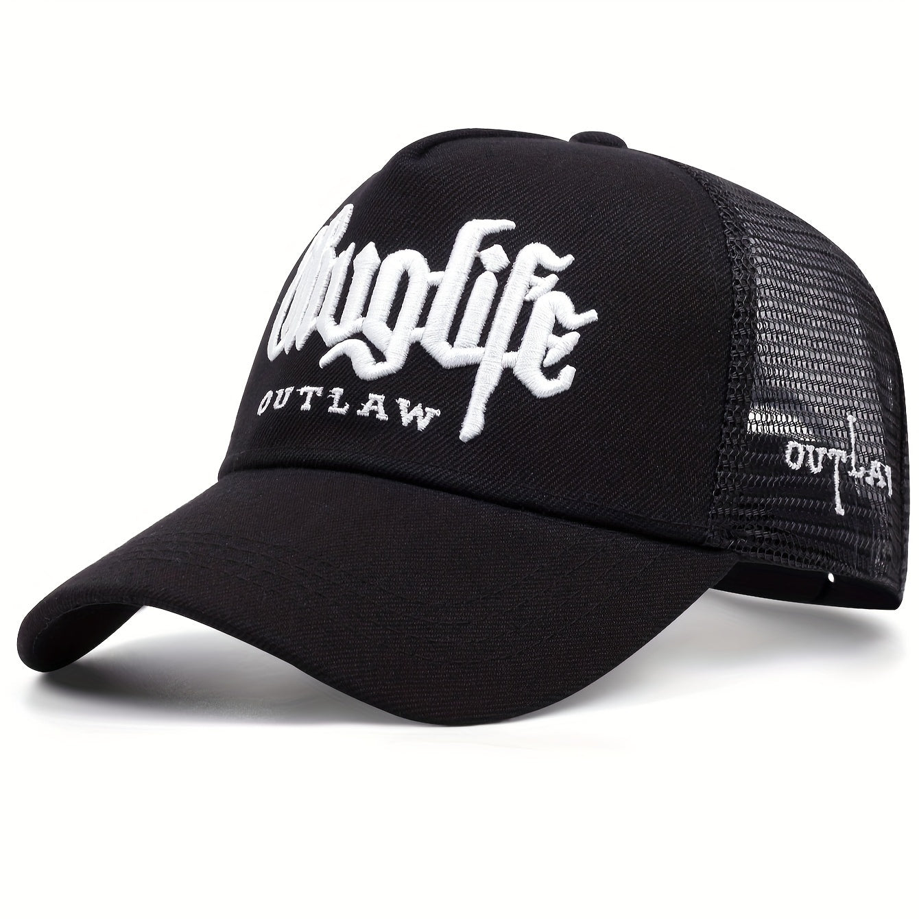 Cool Hippie Gothic Curved Brim Baseball Cap, 3D Embroidery Breathable Mesh Trucker Hat, Snapback Hat For Casual Leisure Outdoor Sports