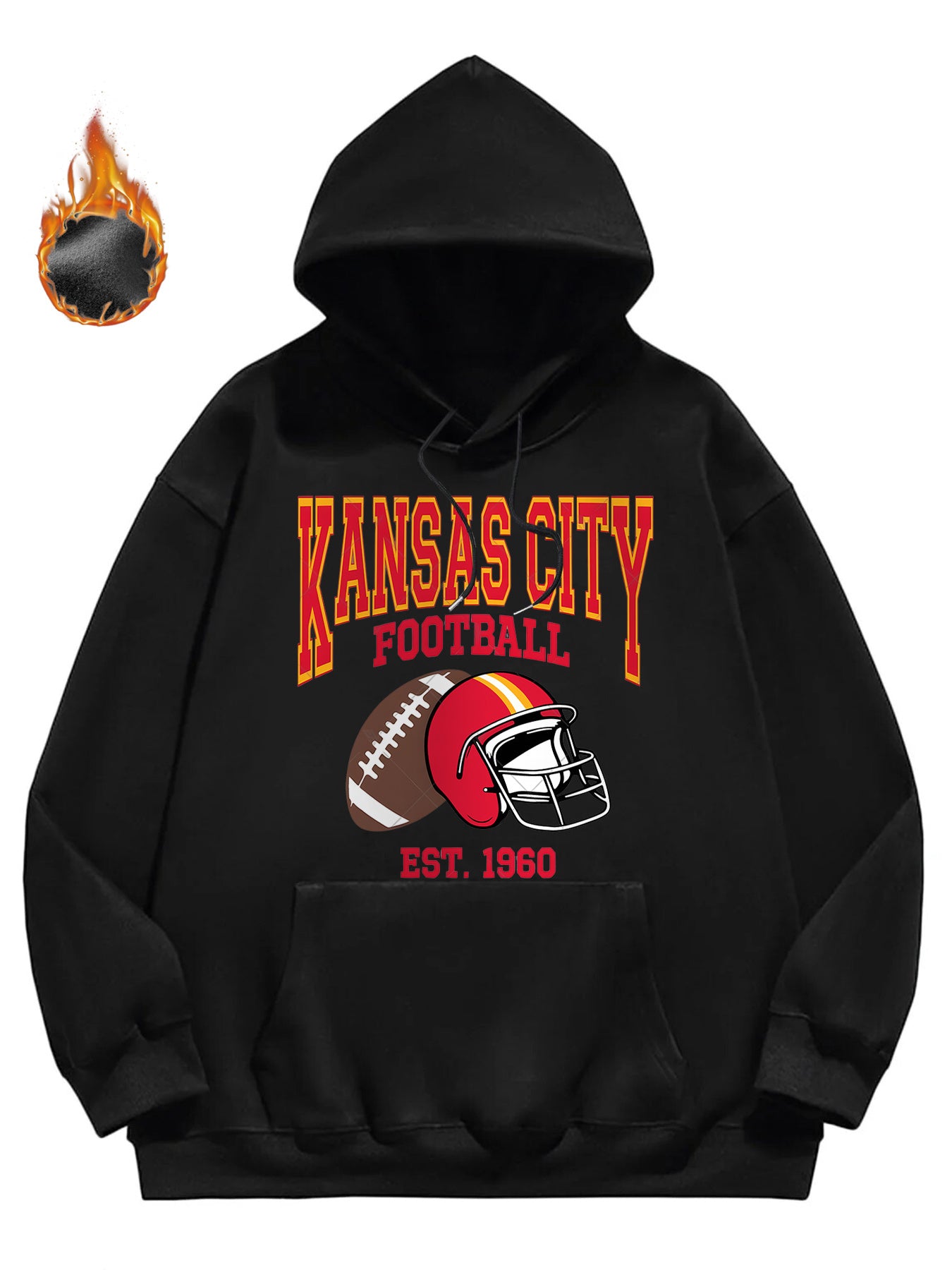 Kansas City Football Hoodie for Men – Cozy Fleece-Lined Casual Sweatshirt with Team Logo & Helmet Design, Perfect for Winter Wear & Game Day Outfits,, Gray, Fleece Lined Hoodie