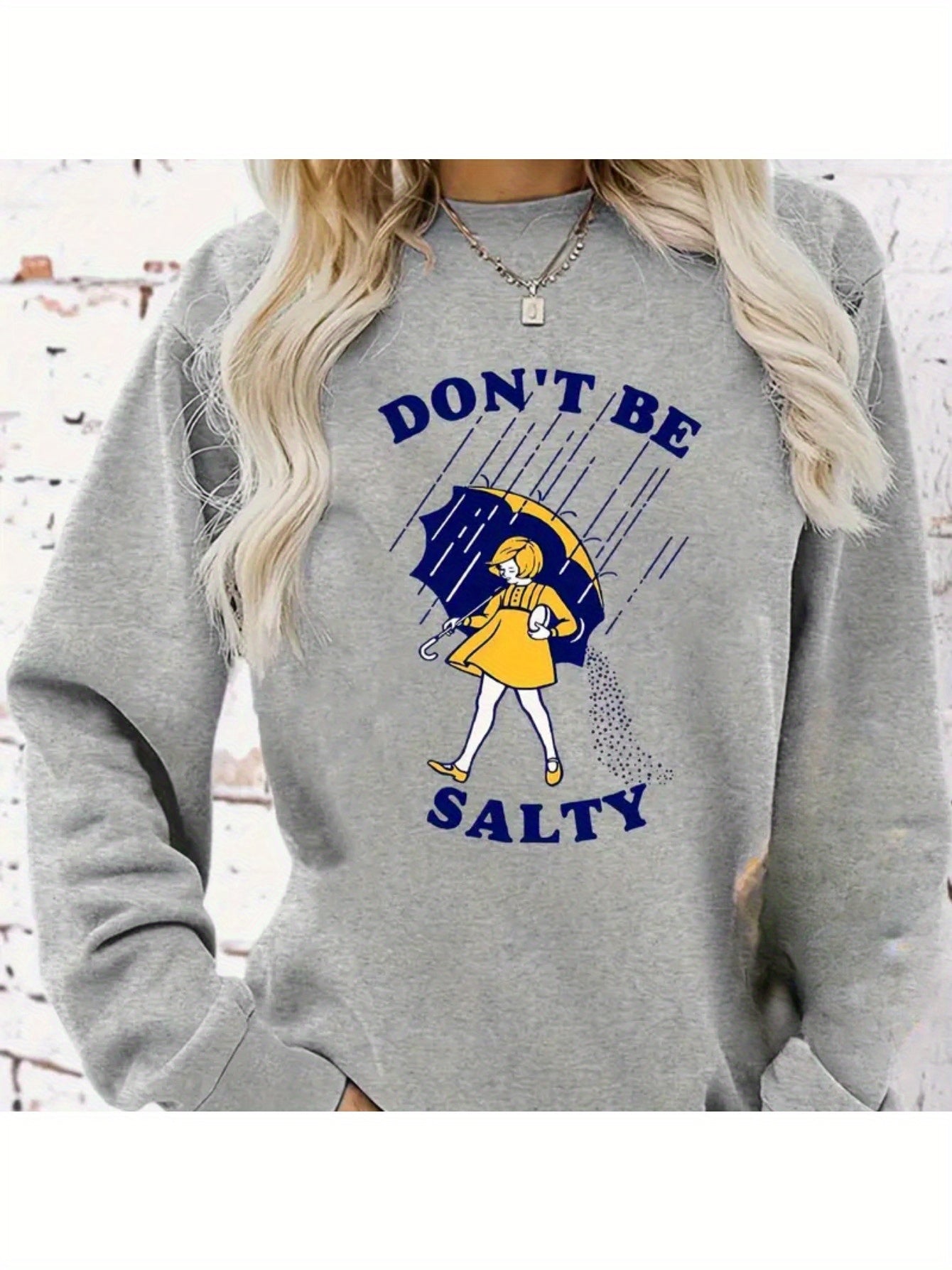 Women'S Casual Crew Neck Sweater, Casual Sweatshirt with Umbrella Graphic and 