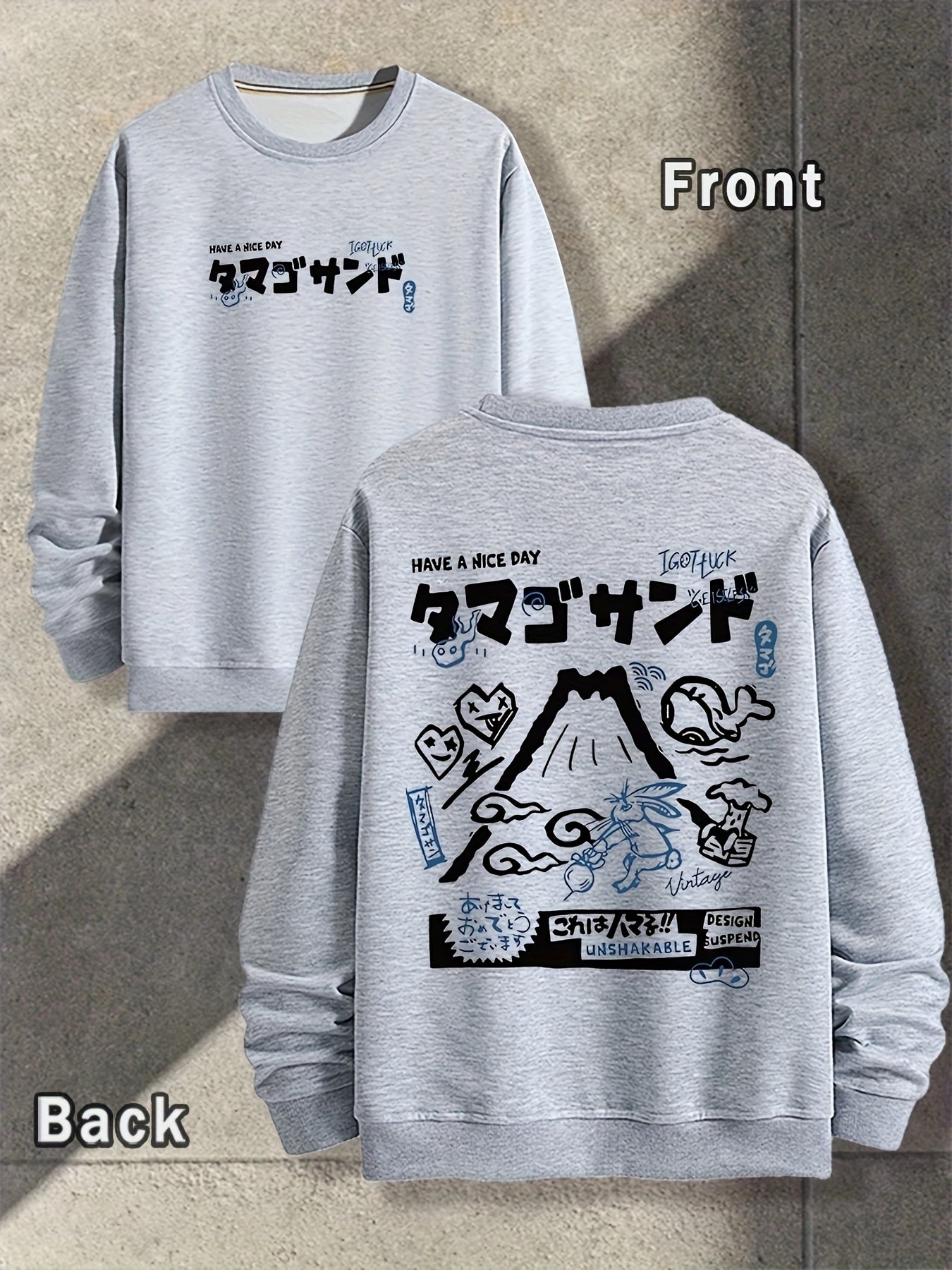 [Japanese Graffiti Sweater] Men's Japanese Graffiti Crew Neck Sweater - Spring And Autumn, Double-sided Printing Pattern, Outdoor Wear