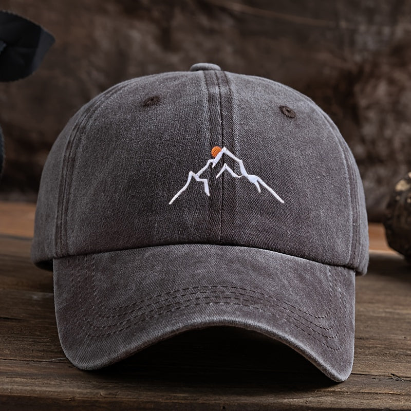 [Embroidered Baseball Cap] Adjustable Embroidered Mountain Peak Baseball Cap | Curved Brim For Outdoor Activities Like Hiking & Fishing | Machine Washable