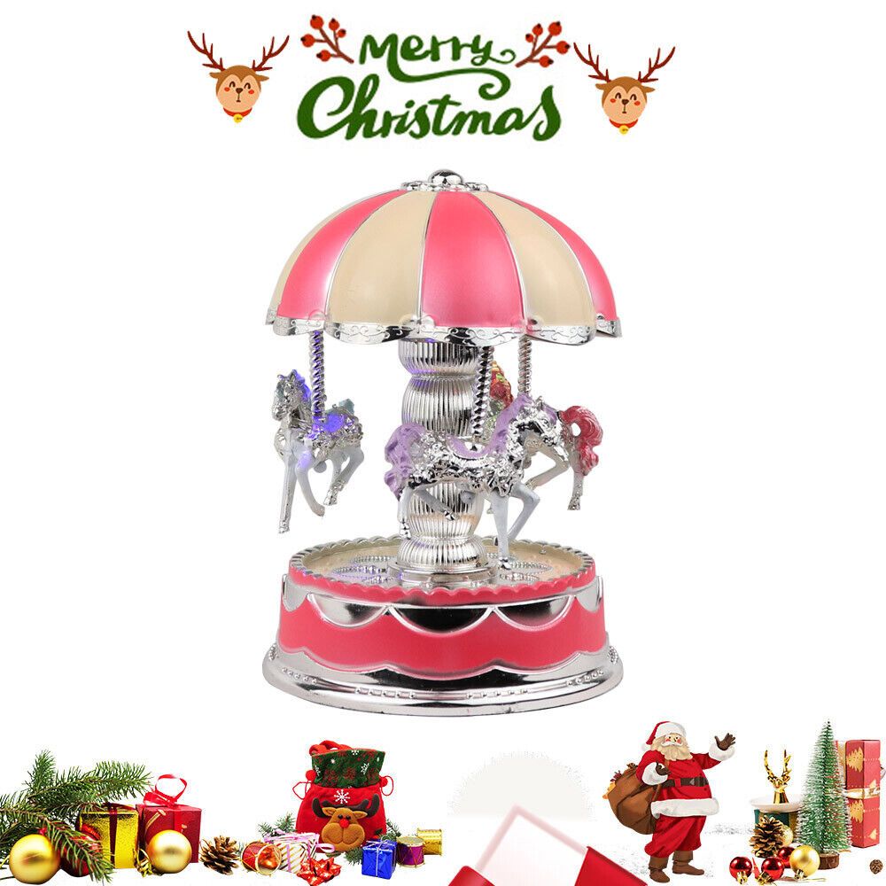 Enchanting Musical Carousel Figurine - 3-Horse Rotating Music Box for Youngsters, Perfect for Christmas & Birthday Decor, Christmas Village House, Girl And Boy, Gorgeous Style