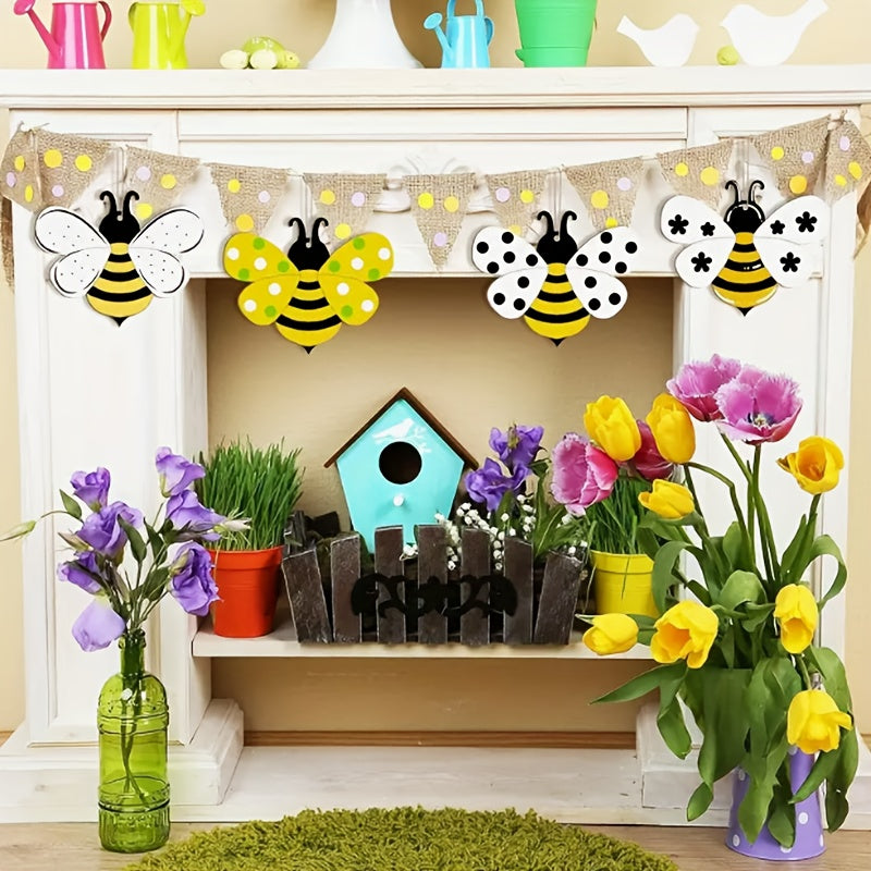 Wooden Bee Shaped Wooden Chips DIY Painting Graffiti Crafts Wooden Pendants Hanging Decorations for Festivals, Weddings, Parties, Home Decor
