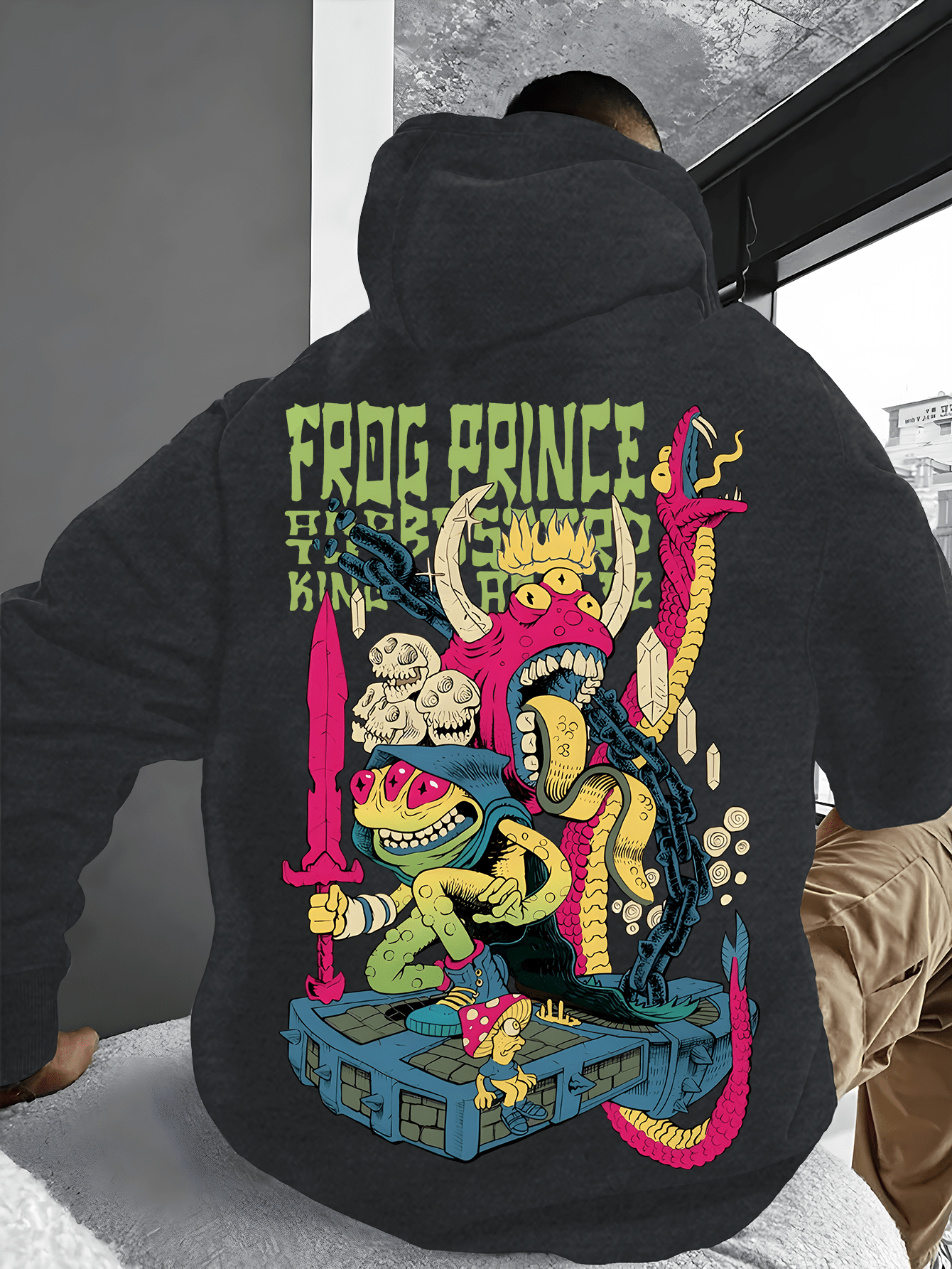 Handsome Men'S Hoodie with Horror Elements Featuring Three Eyed Monsters And Printed English Letters. The Hoodie Has Pocket Details for Easy Release And Storage of Items, And The Soft And Comfortable Fabric Is The Best Choice