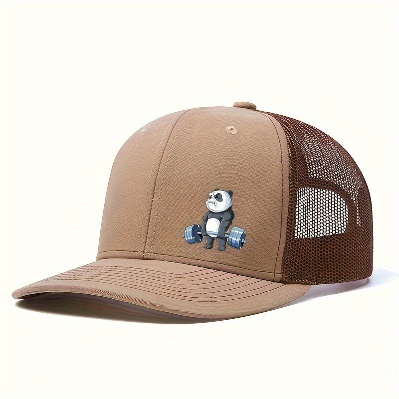 Panda-Themed Breathable Polyester Cap, Adjustable Snapback, Hand Washable, Ideal for Weightlifting & Outdoor Activities