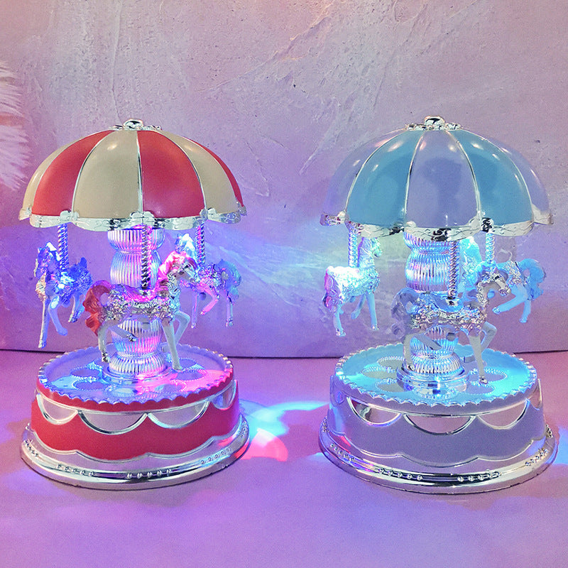 Enchanting Musical Carousel Figurine - 3-Horse Rotating Music Box for Youngsters, Perfect for Christmas & Birthday Decor, Christmas Village House, Girl And Boy, Gorgeous Style
