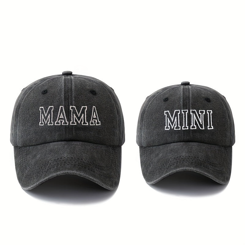 2pcs Stylish Baseball Caps Featuring High-Quality Embroidered Letters MAMA & MINI, Curved Brim Design, Perfect for Outdoor Family Trips, Camping, Sun Protection, And Lightweight Hip-Hop Style, Sold As a Set.