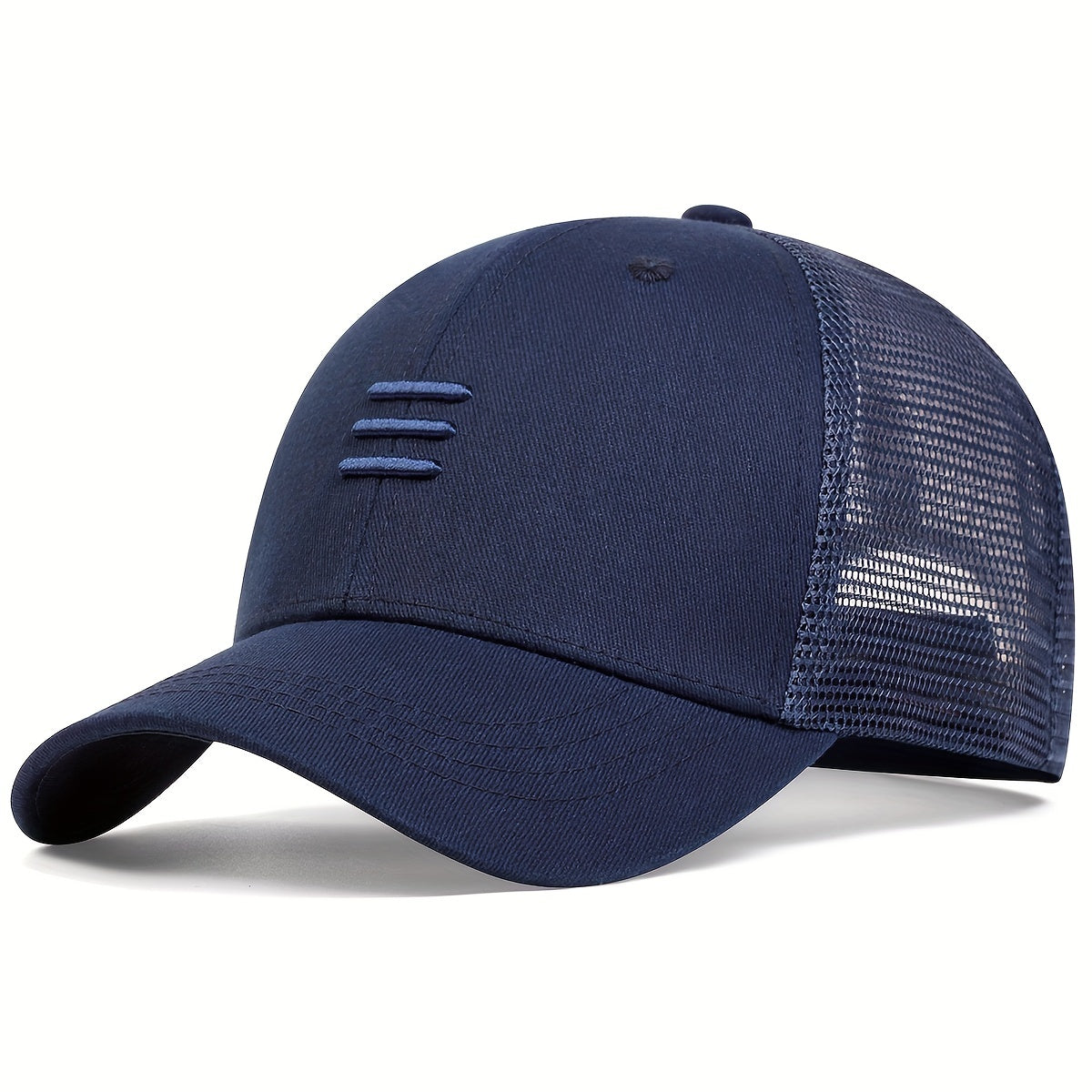 Trendy Triple Stripe Embroidery Unisex Baseball Cap - Adjustable Breathable Mesh Trucker Hat for Women & Men - Solid Color Sun Hat with Comfortable Fit and Stylish Design