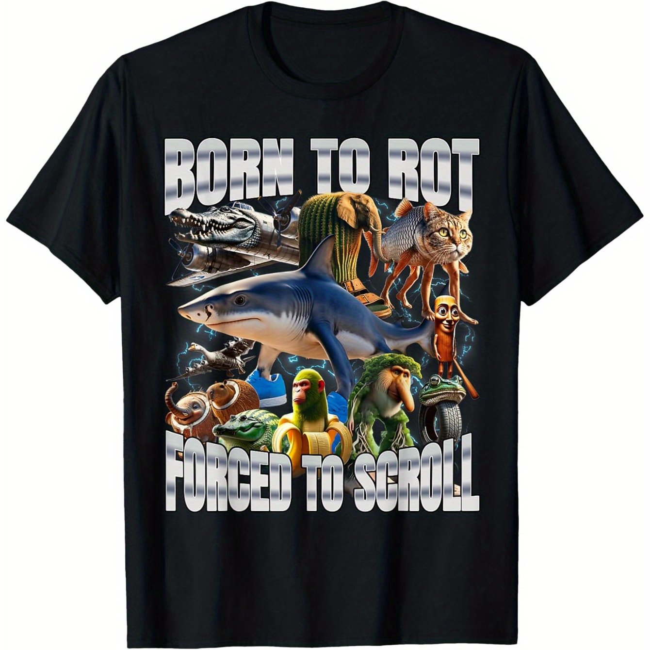 Born to Rot Forced to Scroll Funny Italian Brainrot Meme T-Shirt - 100% Cotton Breathable Moisture-Wicking Regular Fit Streetwear Tee with Humorous Graphic Print - Casual Summer Top Best Gift for Men, Relaxed Outfit, Bold Tex