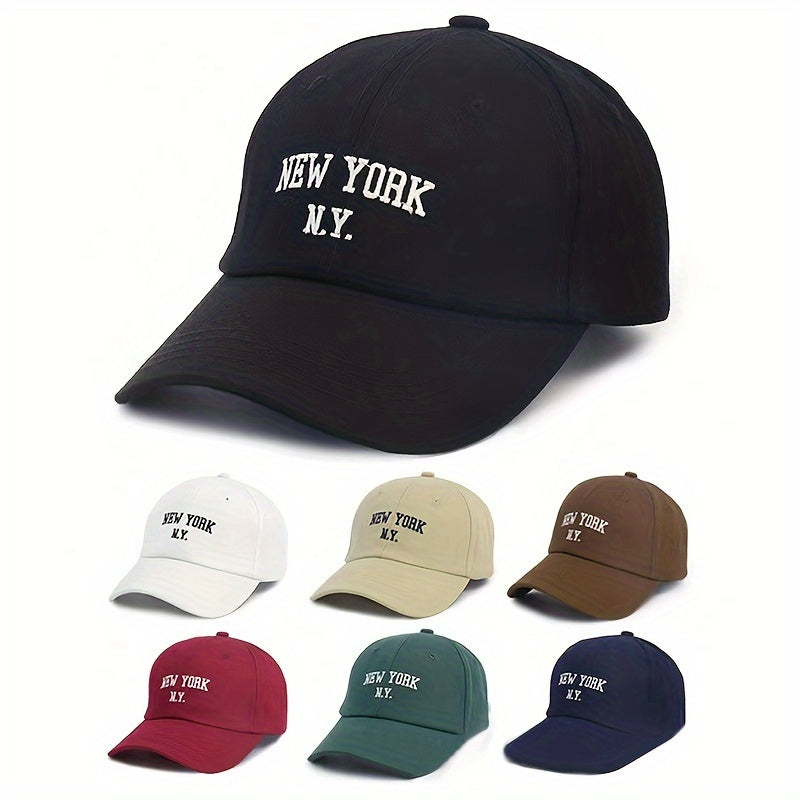 1pc New York Embroidered Baseball Cap - Adjustable Snapback, Sun Protection, Polyester Blend, Black with White NYC Lettering, Outdoor Sports Hat for Men & Women, Sun Protection Hat | Sixpanel Hat | Polyester Blend Cap