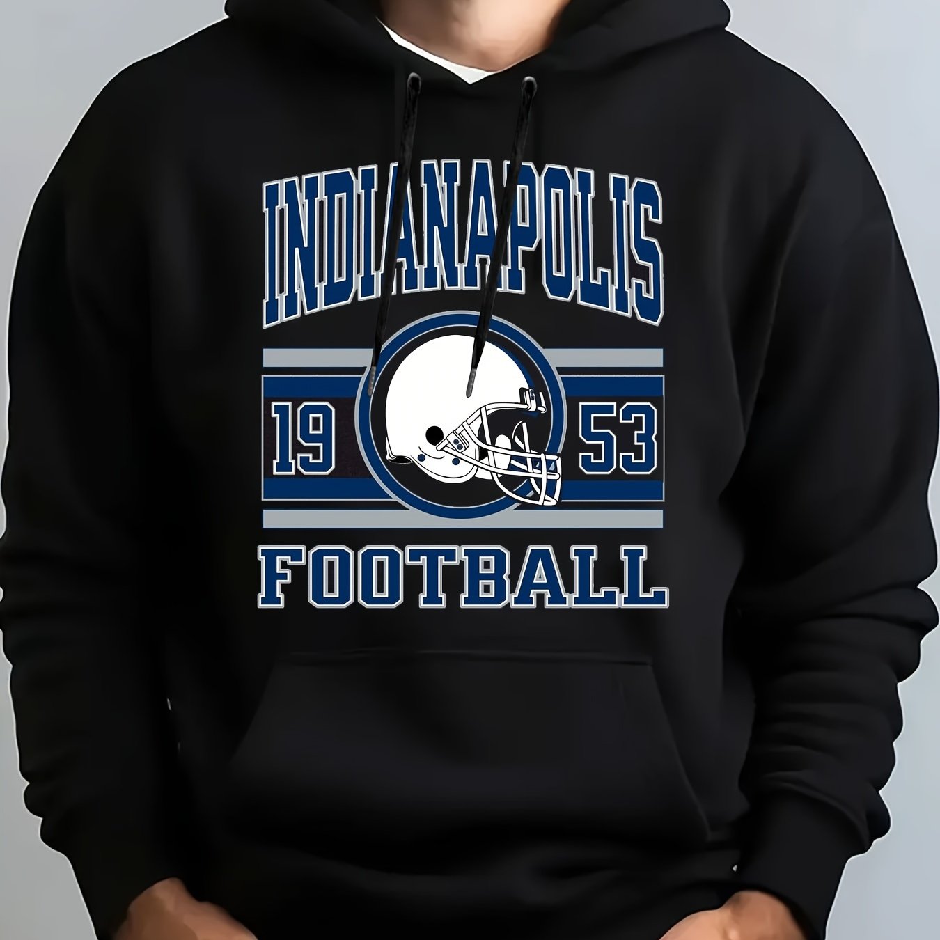 [280g Breathable Graphic Hoodie] Indianapolis Football Graphic Hoodie Soft Pullover Breathable Knit Fabric With Slight Stretch, Regular Fit, Casual Style, Hooded Sweatshirt 280g