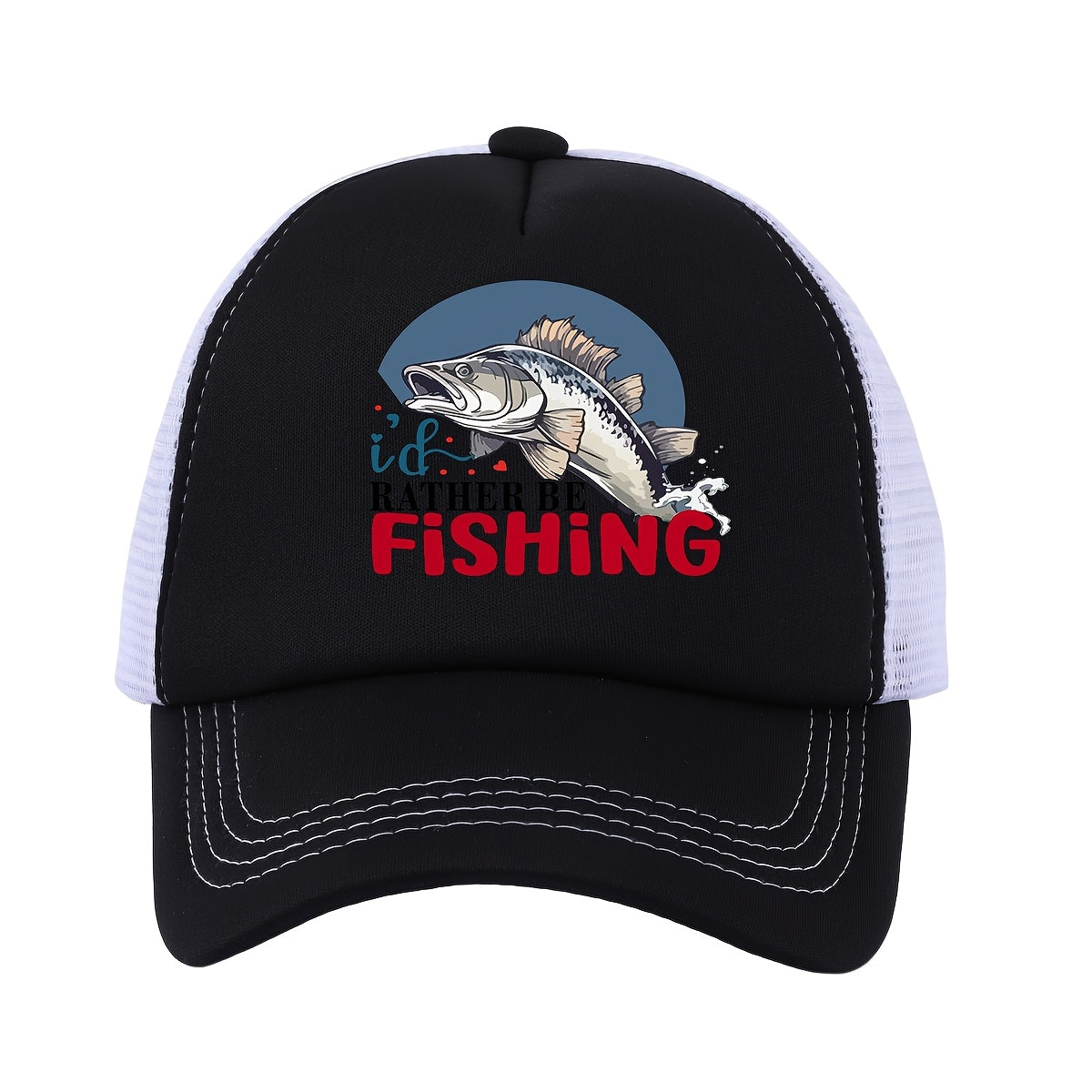 Casual Breathable Mesh Baseball Cap - Trucker Hat with Love Fish Design in Black, Red, & Blue for Fishing, Golf, and Outdoor Activities