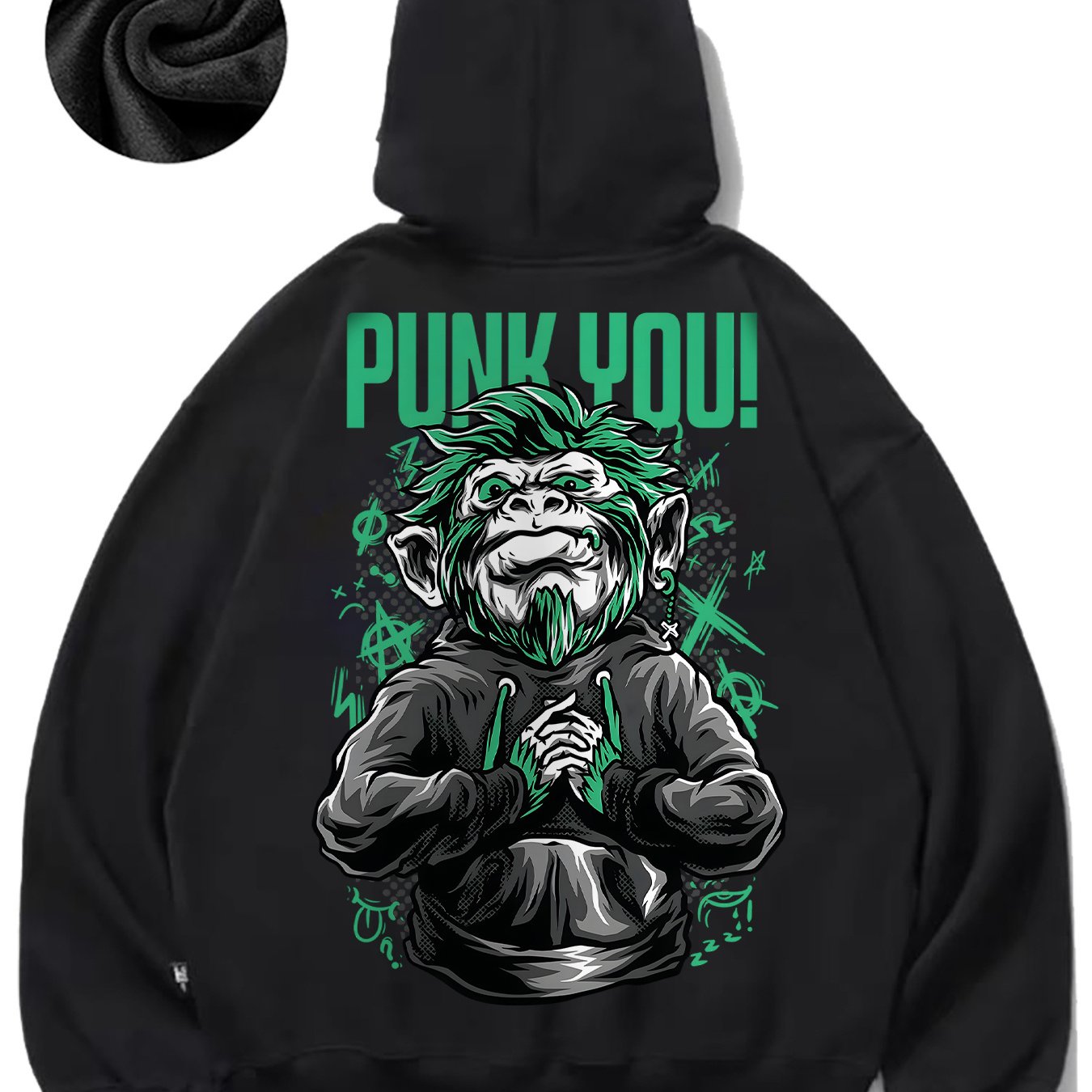 Stylish Monkey & Letter Print Hoodie - Cozy Polyester, Long Sleeve Pullover for Men | Perfect for Fall/Winter Casual Wear