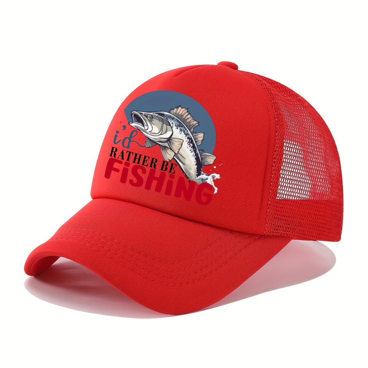 Casual Breathable Mesh Baseball Cap - Trucker Hat with Love Fish Design in Black, Red, & Blue for Fishing, Golf, and Outdoor Activities