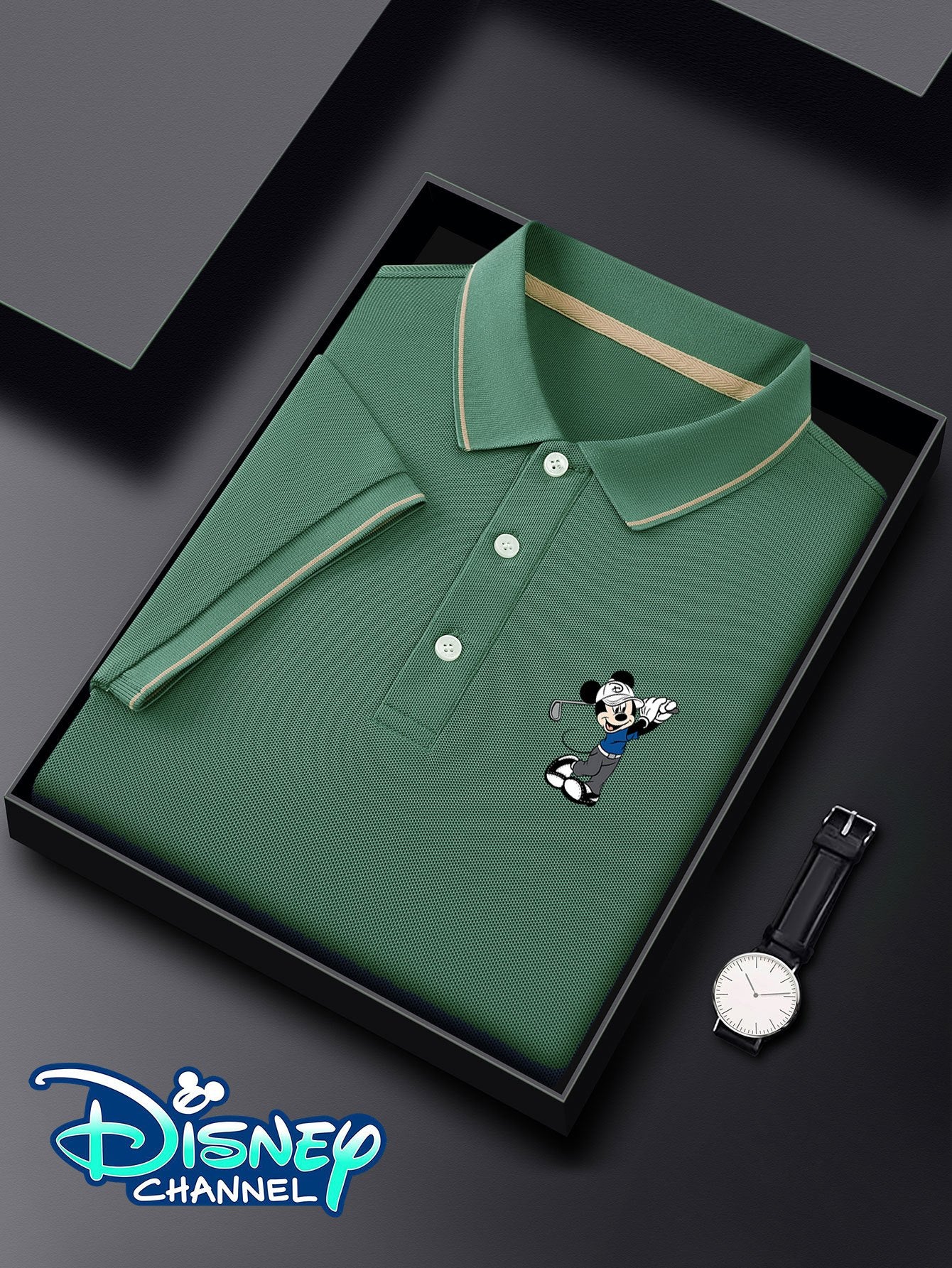 Disney Men's Shirt with Mickey Mouse Golf Print - Lightweight Quick-Dry Breathable Polyester, Casual Business Golf Shirt, Short Sleeve Summer Top, Machine Washable Gift for Husband & Friends