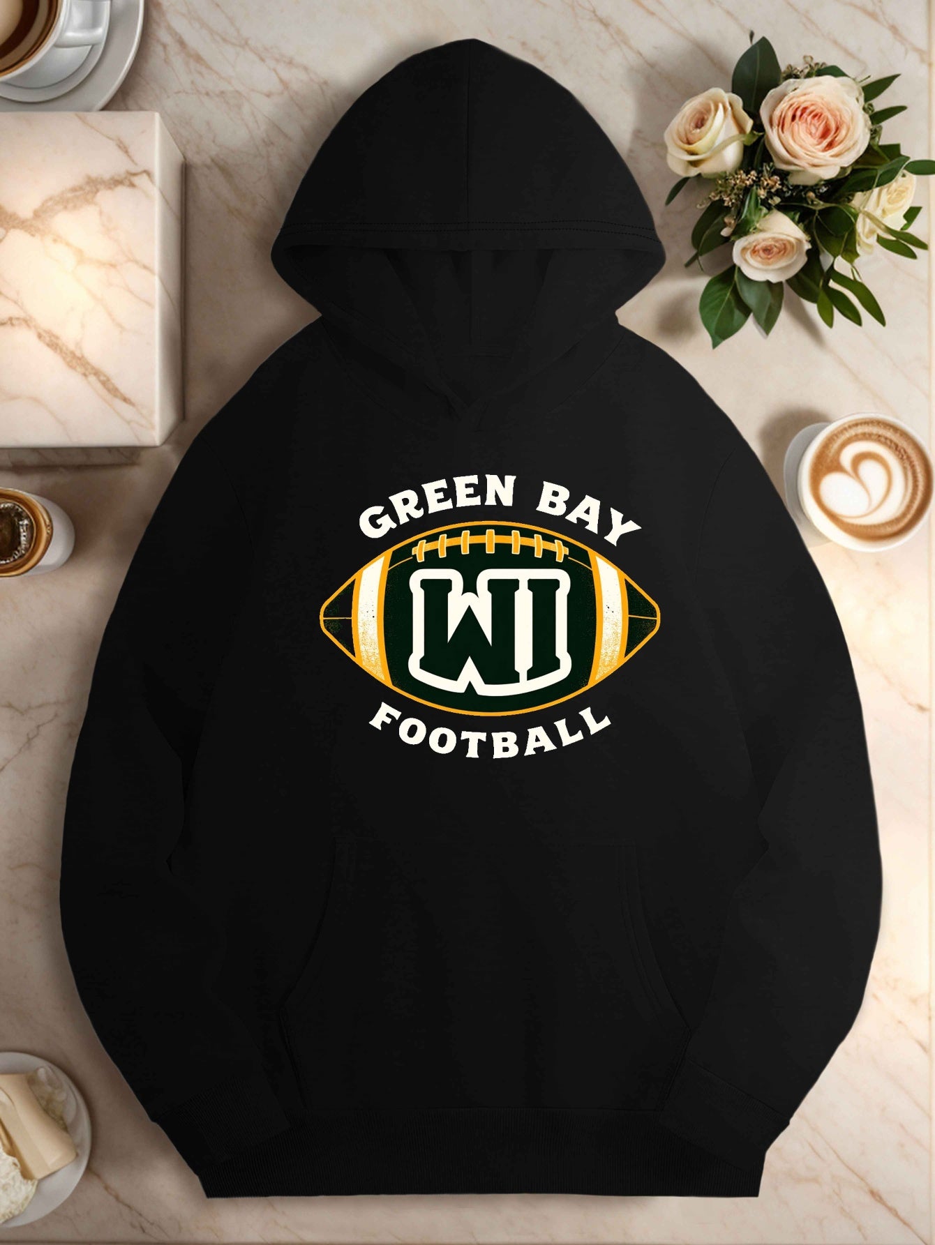 Women's Green Bay Football Hoodie - Casual Polyester Sweatshirt with Pockets, Long Sleeves, Machine Washable, Perfect for Fall/Winter