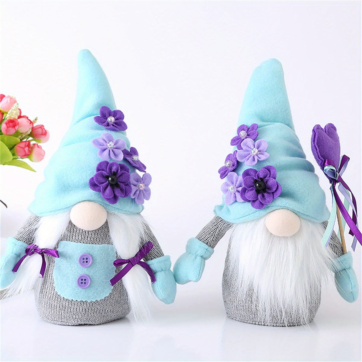 Mother's Day Gnome Decorations Gift - 3D Flower Scandinavian Nisse Plush Doll, Fabric Material, No Power Needed, Perfect for Home Ornaments & Party Decorations