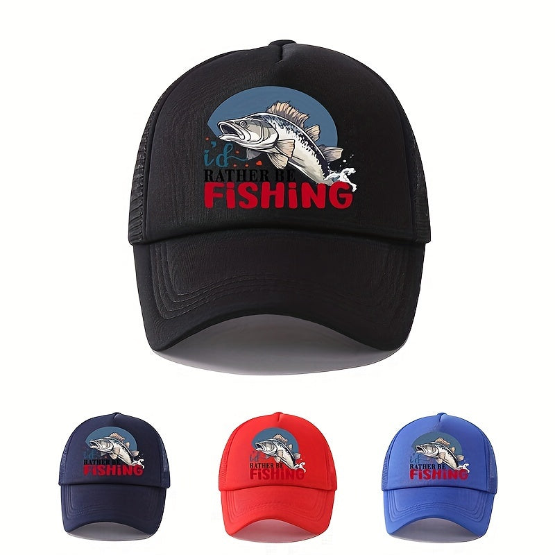 Casual Breathable Mesh Baseball Cap - Trucker Hat with Love Fish Design in Black, Red, & Blue for Fishing, Golf, and Outdoor Activities