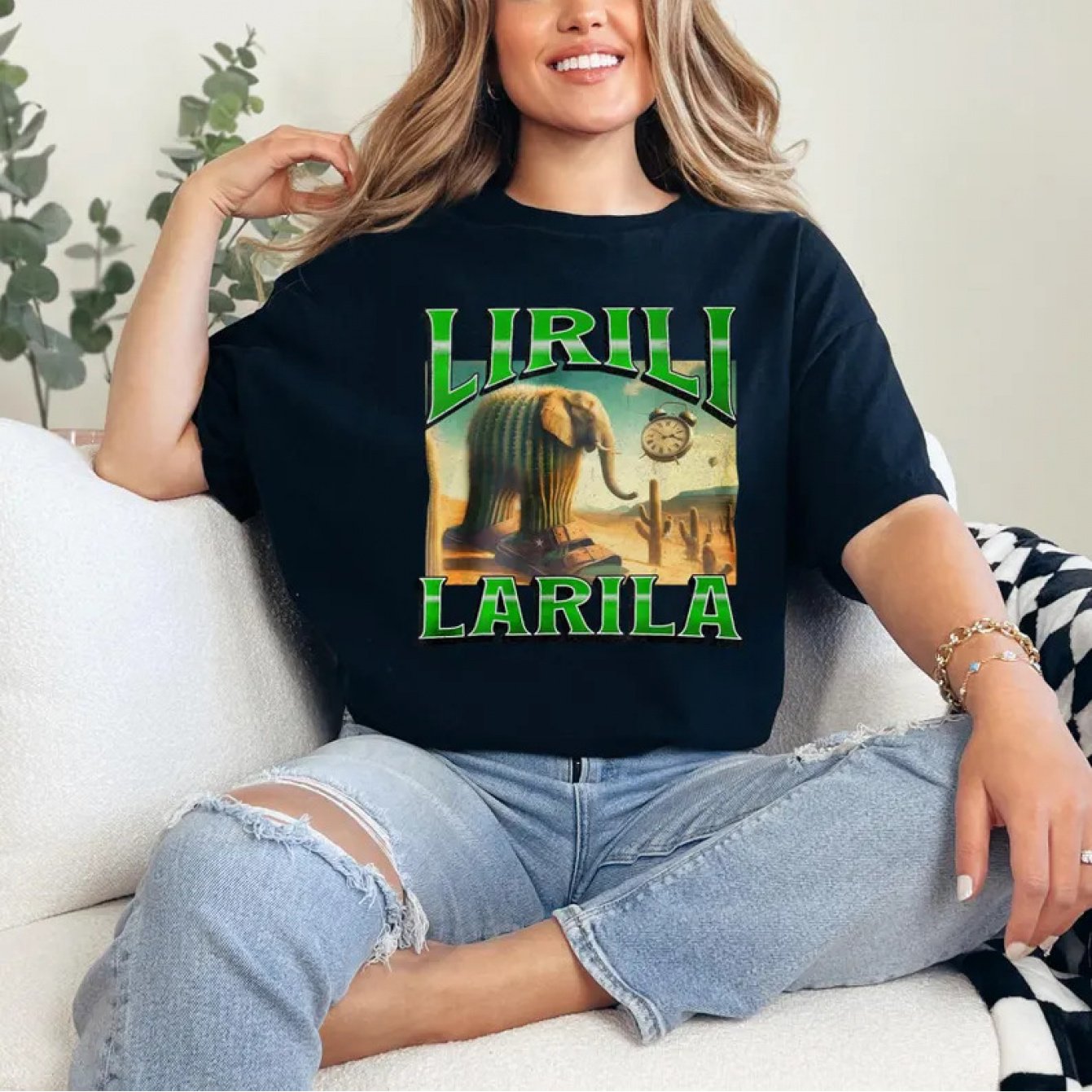 Lirili Larila Funny Brain Rot T-Shirt - Italian Brainrot Meme Graphic Tee, Bootleg Rap Design, Black with Green Print, Bohemian Style Regular Fit Round Neck, Gen Z Humor Trending Streetwear for Adults, Casual Wear, Vintage Ca