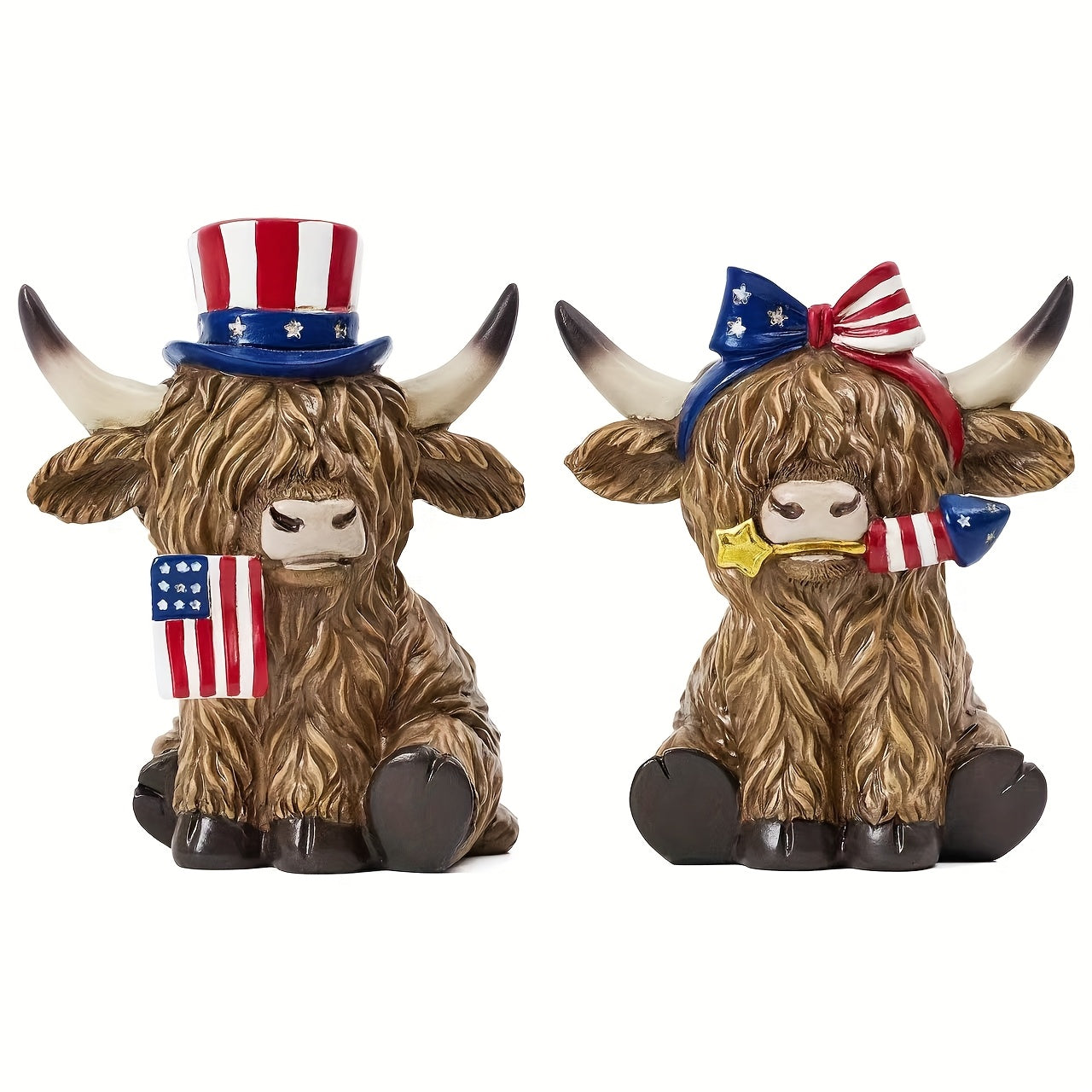 Highland Cow Patriotic Decorations, Medium High Mountain Yak Figurines | 4th Of July Decorations, Memorial Day Independence Day Home Decor for Table Kitchen Bedroom Bathroom, Daily Gift for Mother's Father's Day