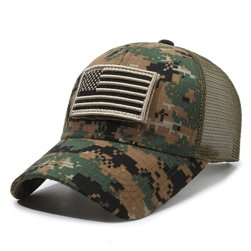 Camouflage Casual Baseball Cap, with 3 Replaceable Embroidered Patches, Eagle, Longhorn, National Flag, Outdoor Enthusiasts, Casual Wear, Essential for Sports, Suitable for Men and Women