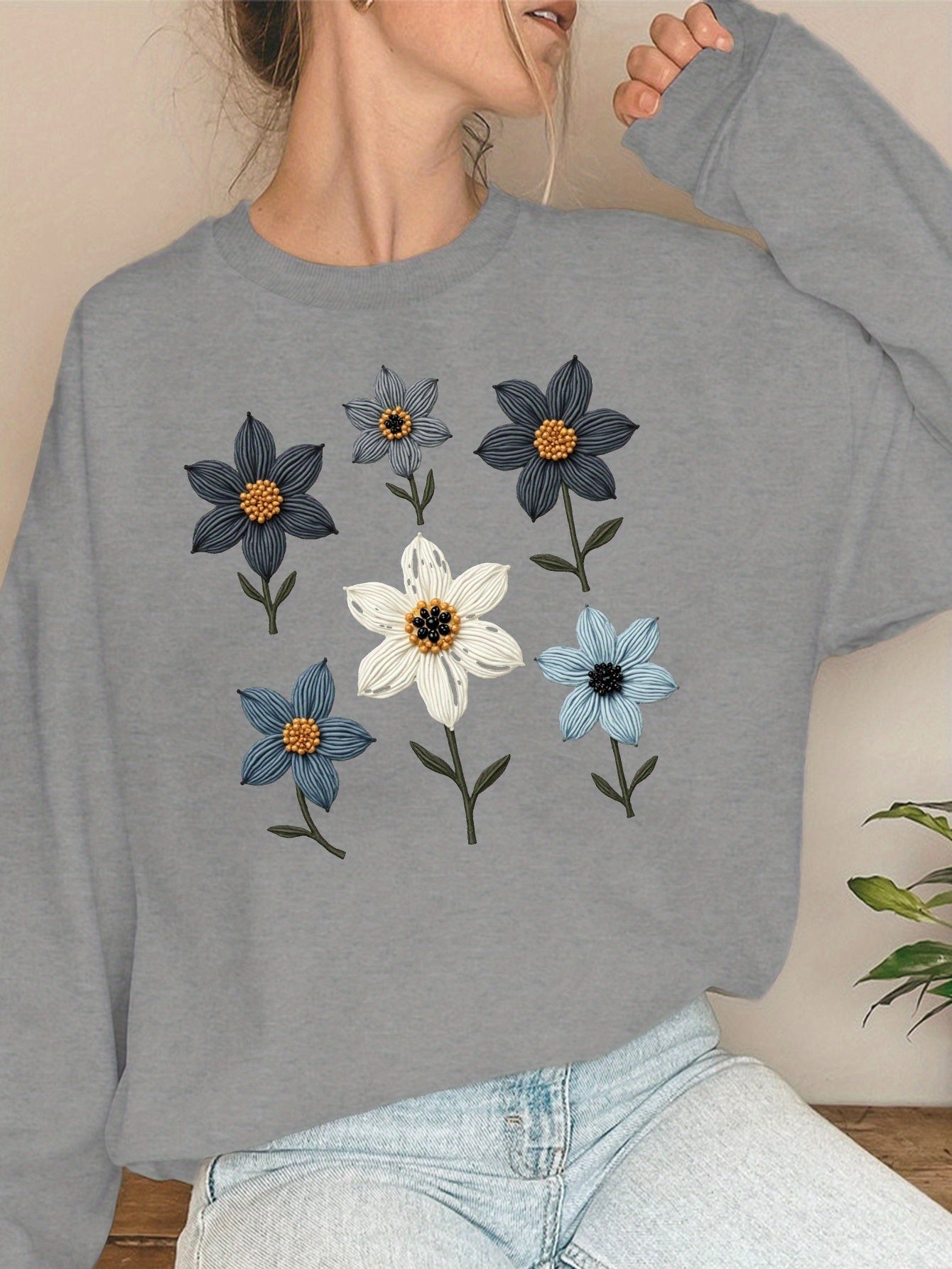 Women'S Sweatshirts Featuring Teediy with Beaded Floral Designs.