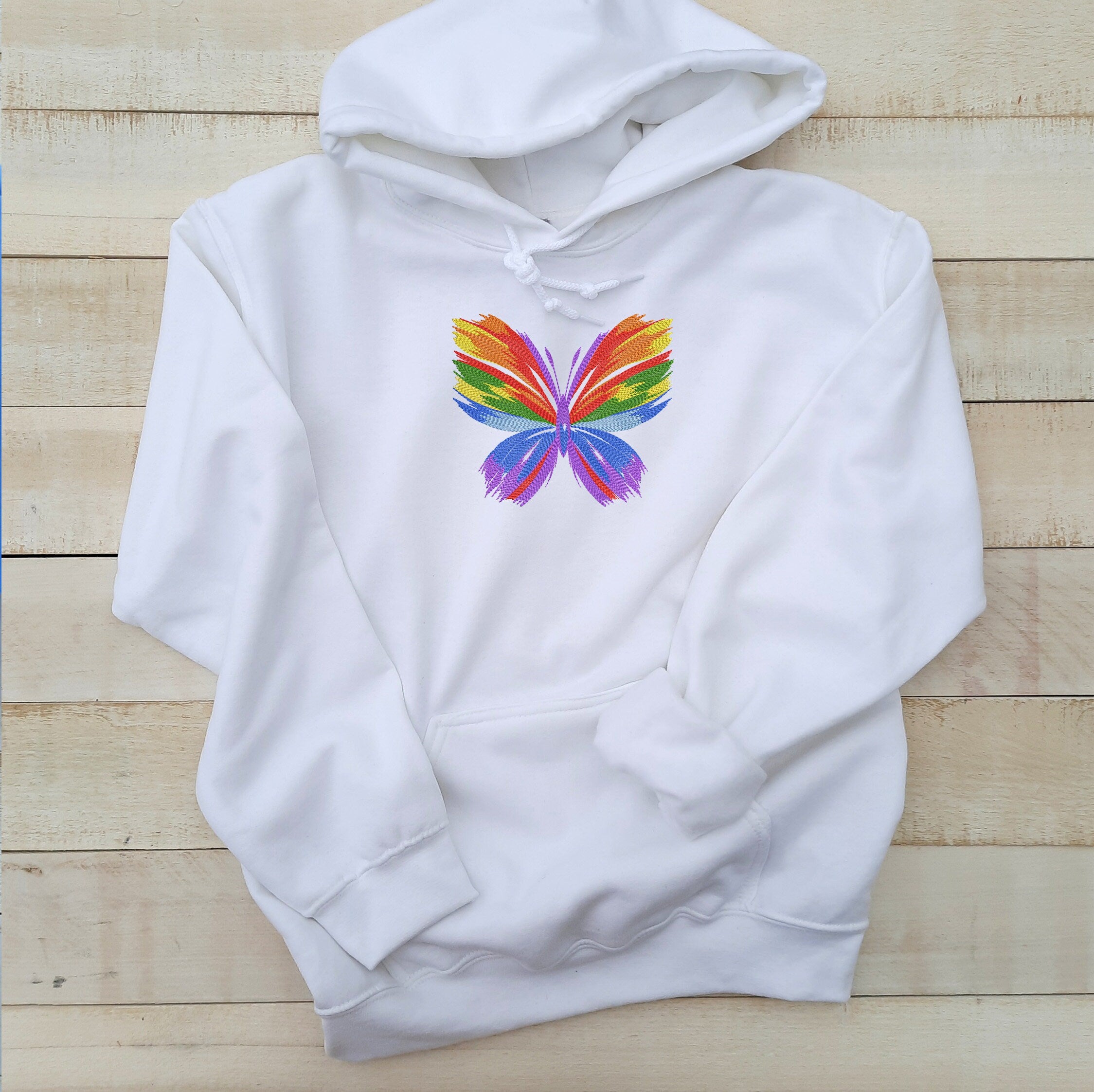 Rainbow Butterfly Embroidered Hoodie, Embroidered Butterfly Hoodie, Butterfly Hooded Sweatshirt Unisex, Butterfly Sweater Gift for Her!