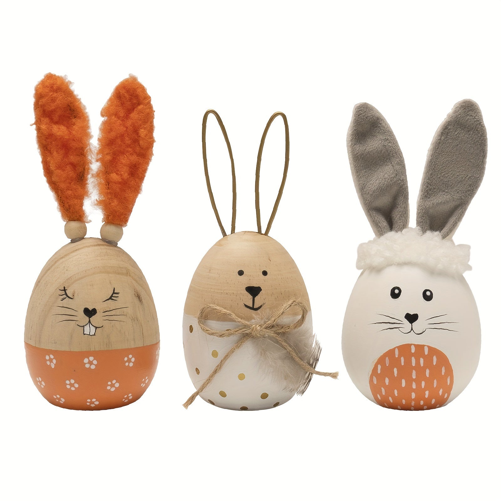 [Wooden Easter Decor] Wooden Decorative Easter Egg Decor, Easter Bunny Eggs Figurine, Indoor Spring Table Centerpieces Shelf Fireplace Mantel Desk Tiered Tray Decorations For Home