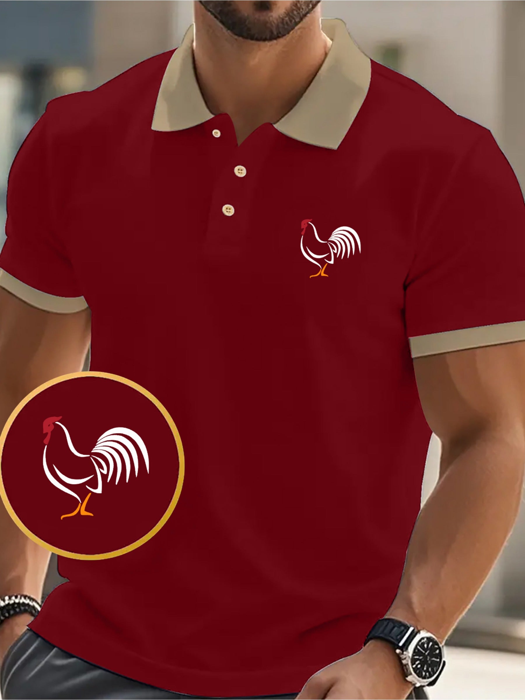 [Comfy Golf Shirt] Rooster Menswear Comfy Print Men's Short Sleeve Golf Shirt | Business Casual Top for Tennis Training