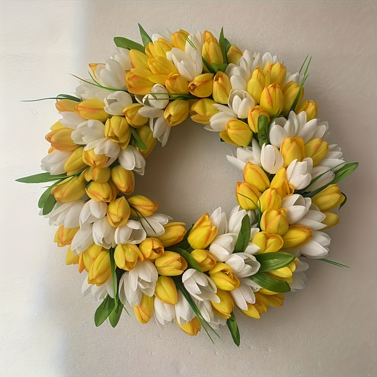 Elegant Pink & White Tulip Wreath - Lush Artificial Flower Garland for Home, Wedding & Outdoor Celebrations Decor, No Battery Required, Festive Home Decor|Sophisticated Design|Lush Tulip Wreath, Flower Garland Decoration