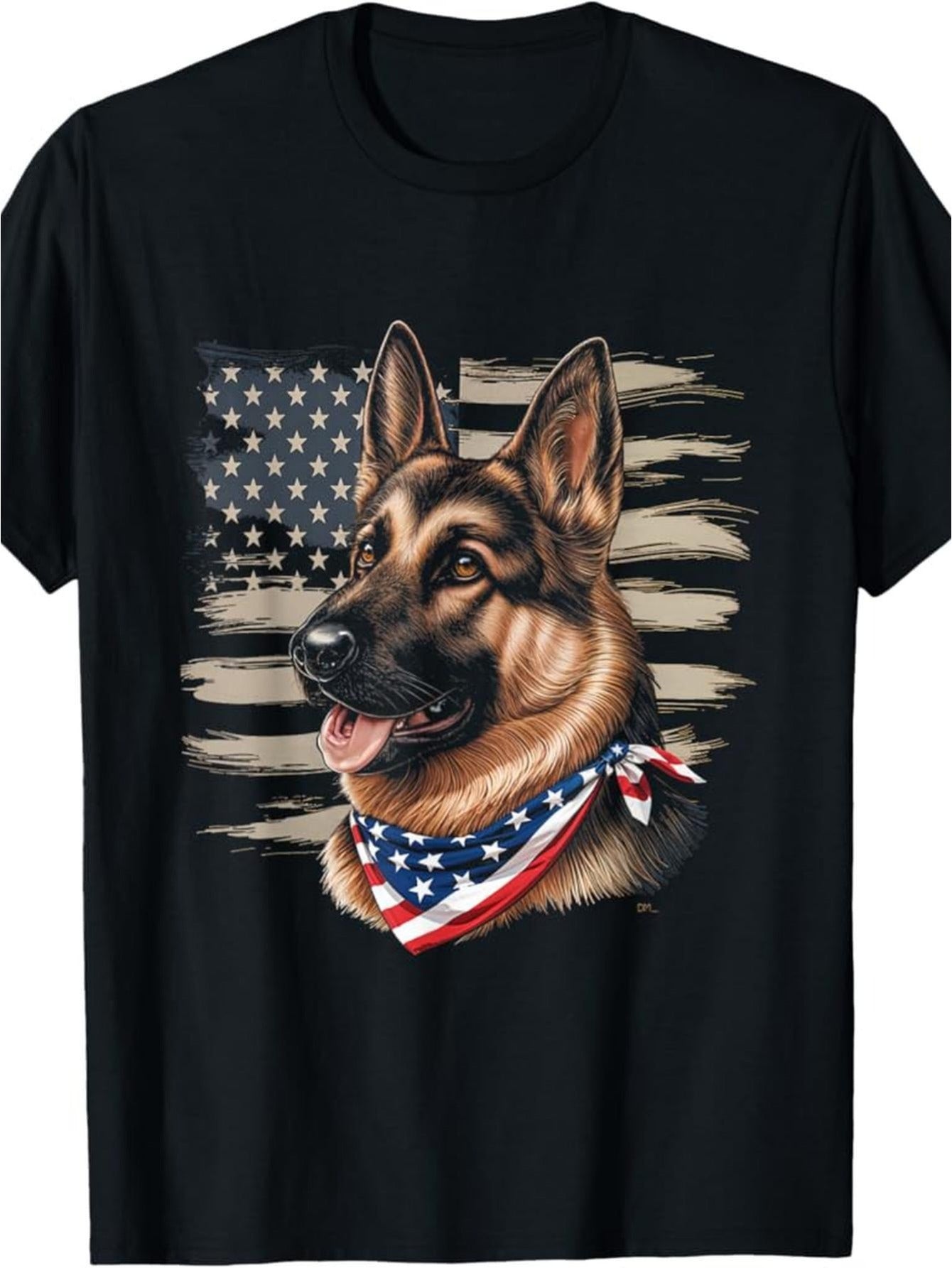 PLUS SIZE 100% American Made Patriotic German Shepherd T Shirt 220g Cotton, American Flag Dog Design, Short Sleeve, Crew Neck Perfect for Casual Wear and Basketball, Men'S Cotton T Shirt