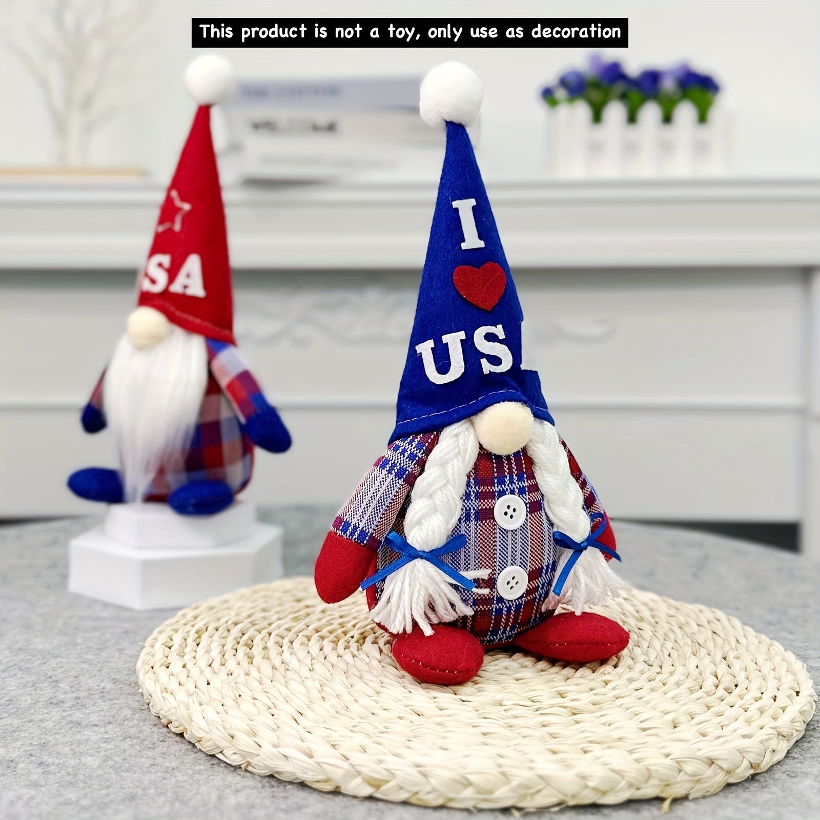 4th Of July Patriotic Gnome Figurine - Striped Star Rudolph, Mini Tabletop Decor, Perfect for American Independence Day, Memorial Day, National Day & Labor Day, Holiday Home Decorations, Collectible Decorative Piece, Suitable