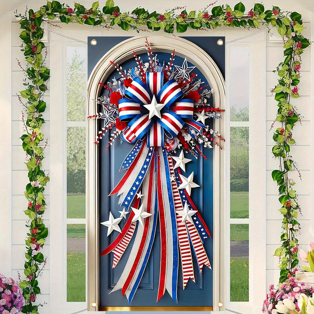 2D Door Banner, 1pc Independence Day Patriotic Door Banner - 2D Flat Red White Blue Star & Stripe Design, Durable Polyester Indoor/Outdoor Decoration, 35.4x70.8 Inch, No Electricity Needed for 4th of July Home & Party Decor,