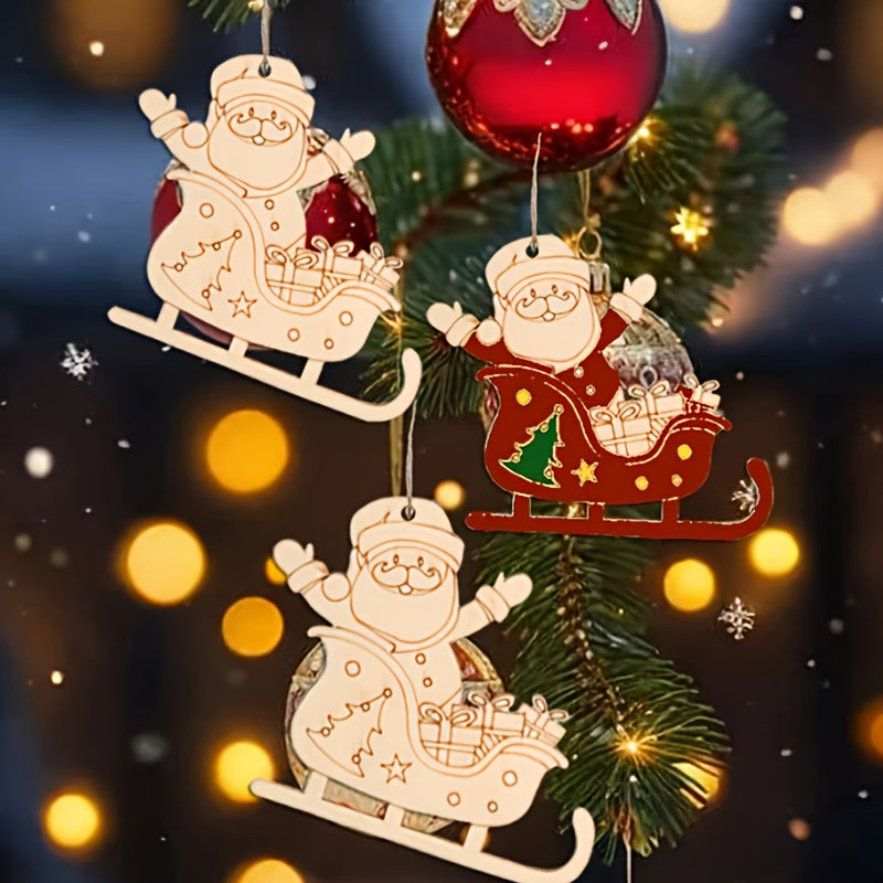 Wooden Santa Claus Sled Shape Wood Piece DIY Painting Graffiti Crafts Wooden Pendant Pendent Ornaments Holiday Wedding Party Home Decorations