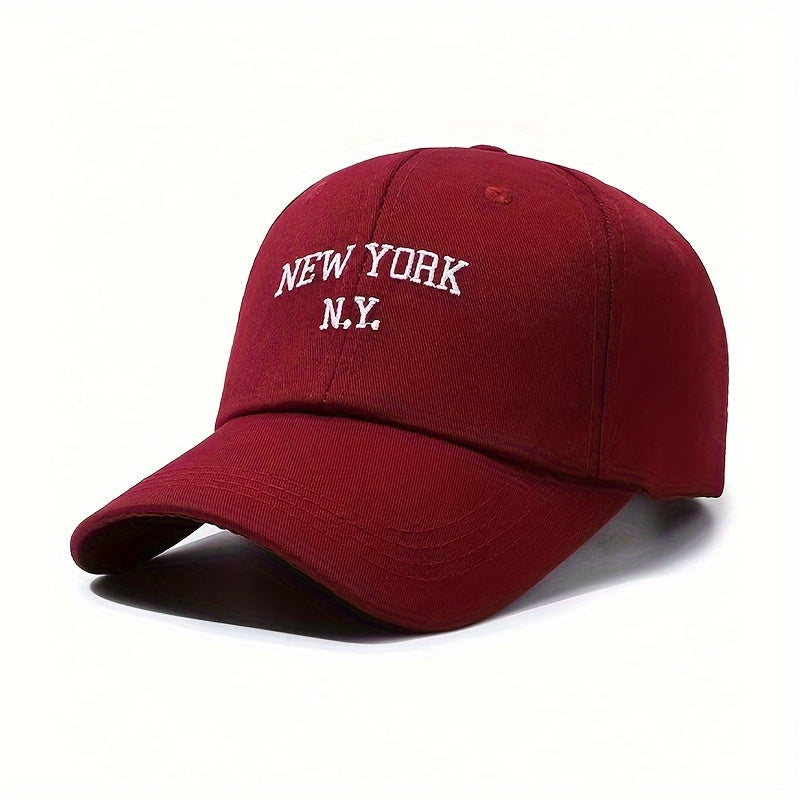1pc New York Embroidered Baseball Cap - Adjustable Snapback, Sun Protection, Polyester Blend, Black with White NYC Lettering, Outdoor Sports Hat for Men & Women, Sun Protection Hat | Sixpanel Hat | Polyester Blend Cap