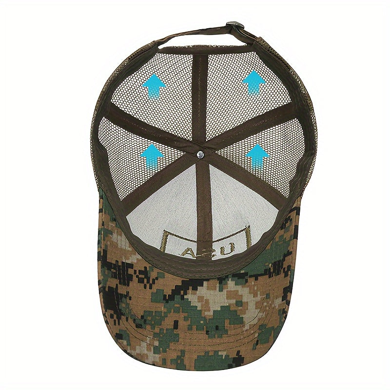 Quick-Dry Breathable Polyester Tactical Camo Baseball Cap - Adjustable Button Closure, American Flag Patch, Sun Protection - Independence Day, Hiking, Fishing & Outdoor Adventures