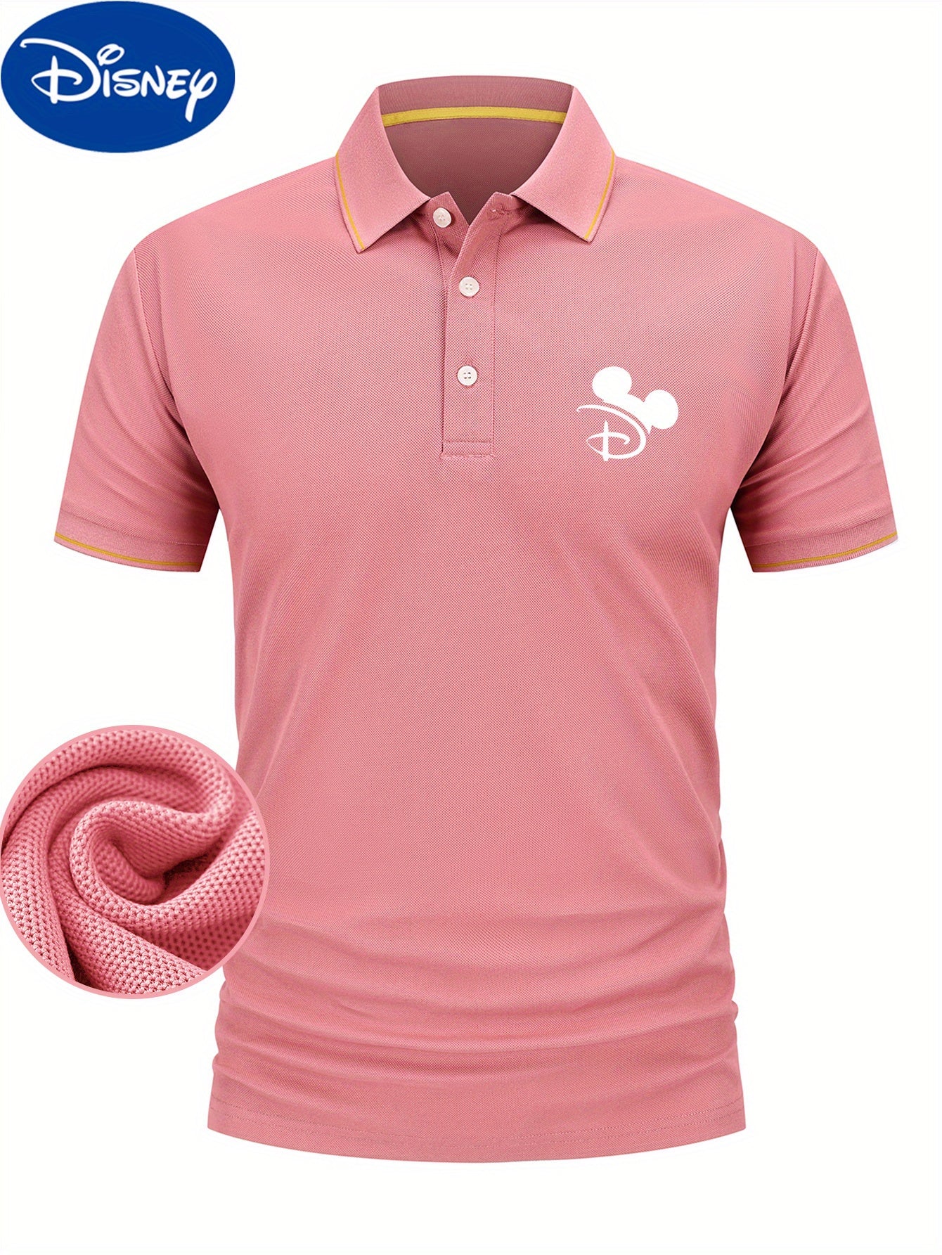 Disney Mickey Head Print Shirt for Men & Women - Color Block Collar Design, Lightweight Quick-Dry Breathable Polyester Golf Shirt, Business Casual Summer Top with Gift Box Packaging, Ideal for Golf, Tennis & Outdoor Activitie