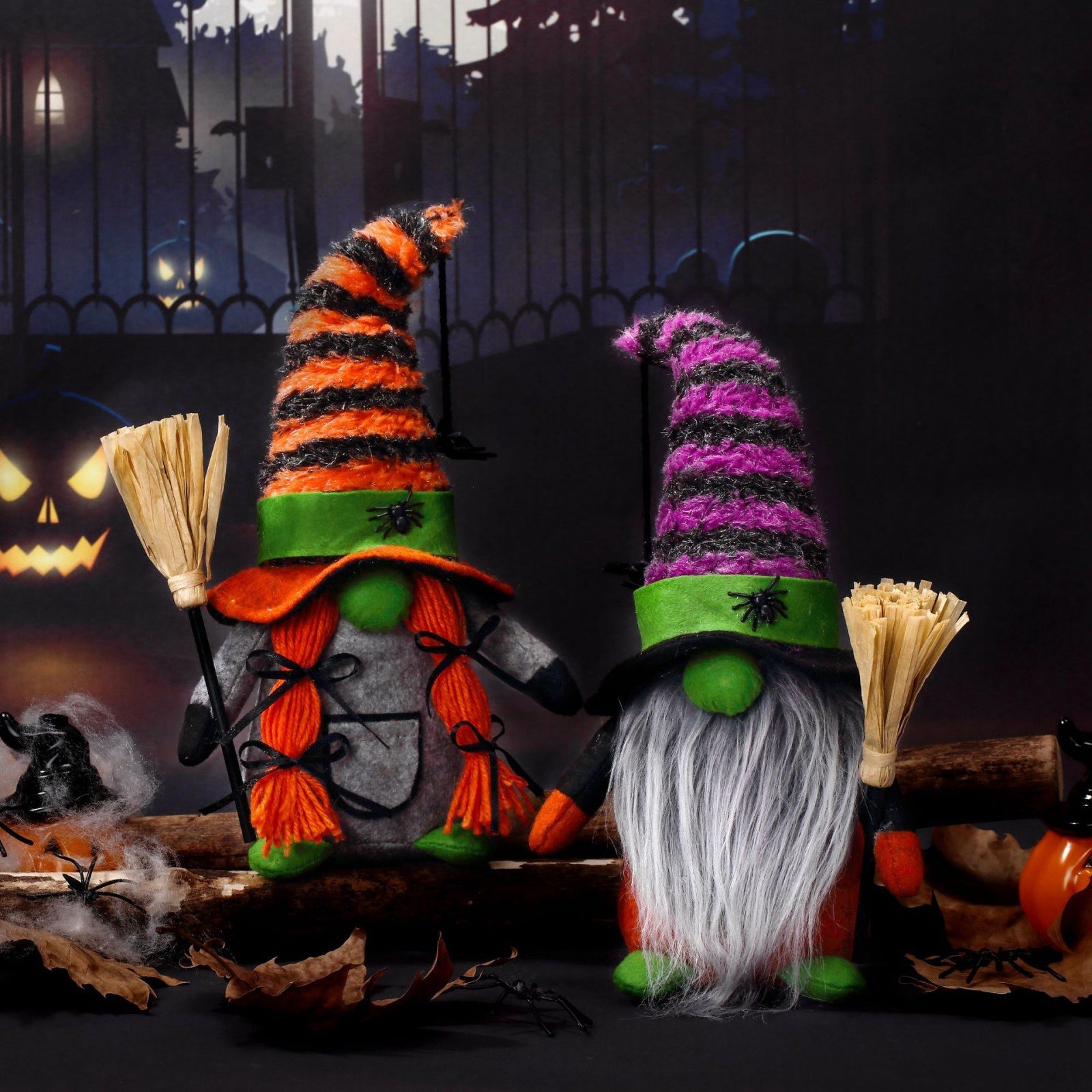 [Halloween Gnome Doll] Tomte Scandinavian Nisse Elf Dwarf Faceless Gnome Doll | Halloween Gnomes Plush with Spider Ornaments Halloween Witch Gnomes Home Tiered Tray Decorations
