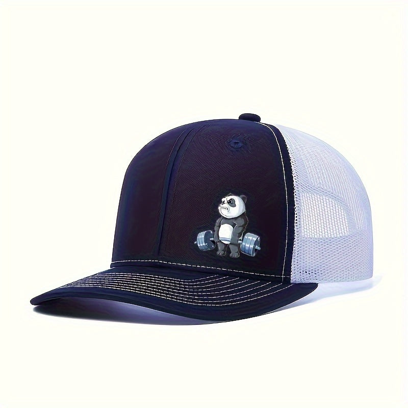Panda-Themed Breathable Polyester Cap, Adjustable Snapback, Hand Washable, Ideal for Weightlifting & Outdoor Activities