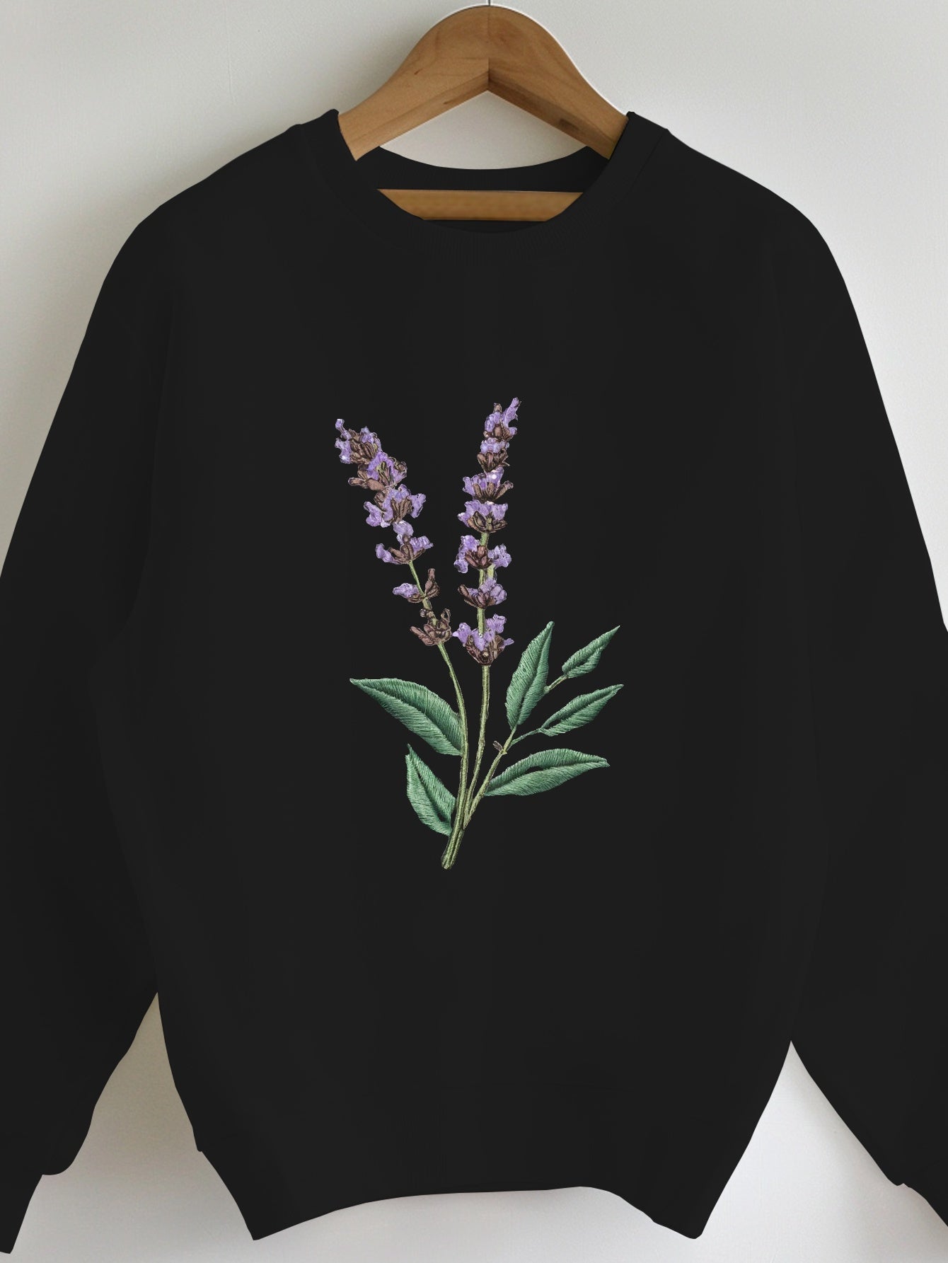 Teediy Lavender Sprig Embroidered Design Women'S Sweatshirt