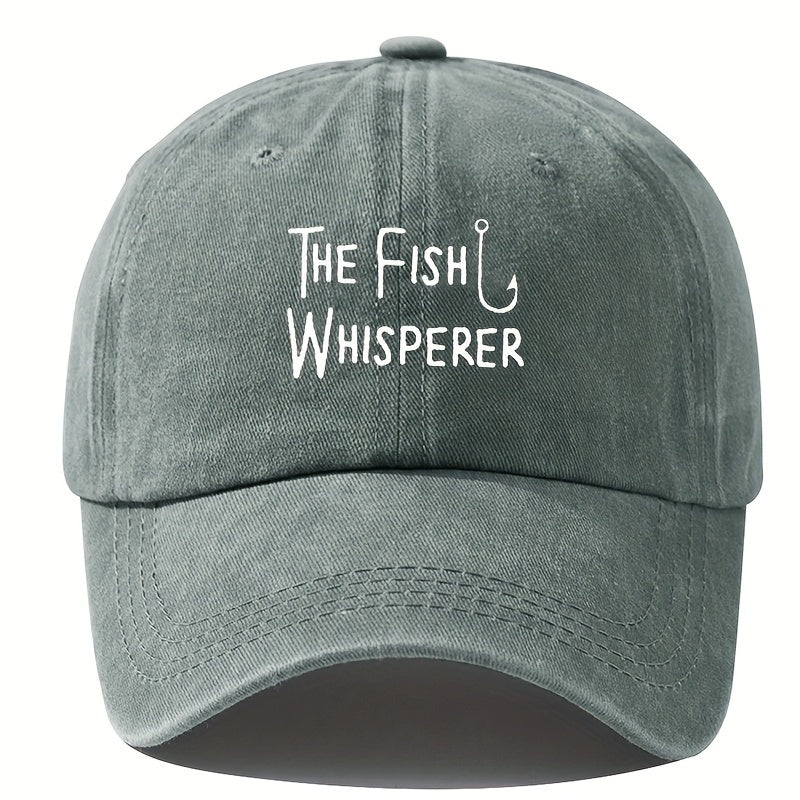 The Fish Whisperer Baseball Cap for Men - Casual Polyester Duckbill Cap with Embroidered Lettering, Outdoor Fishing & Travel Compatible, Unisex Adjustable Snapback Hat