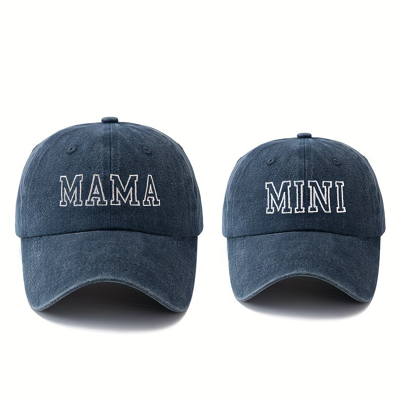 2pcs Stylish Baseball Caps Featuring High-Quality Embroidered Letters MAMA & MINI, Curved Brim Design, Perfect for Outdoor Family Trips, Camping, Sun Protection, And Lightweight Hip-Hop Style, Sold As a Set.