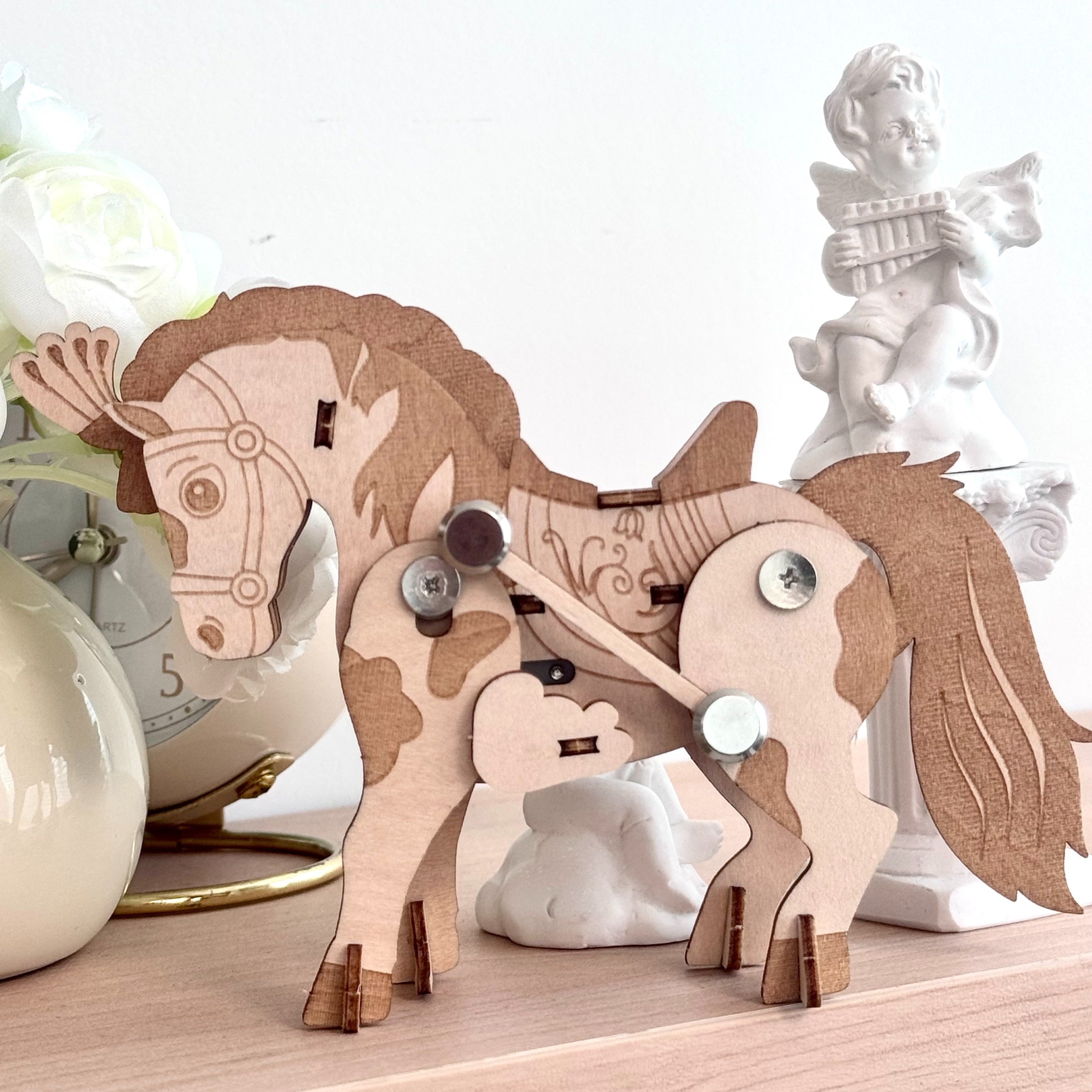 Walking Dressage Horse Handmade Wooden Dressage Horse Ornament Animal Theme Model Christmas Home Decoration Ideal For Holiday Gifts Suitable For Halloween Birthday Gifts