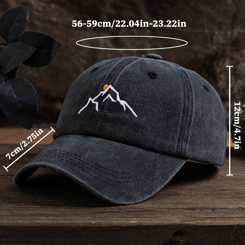 [Embroidered Baseball Cap] Adjustable Embroidered Mountain Peak Baseball Cap | Curved Brim For Outdoor Activities Like Hiking & Fishing | Machine Washable