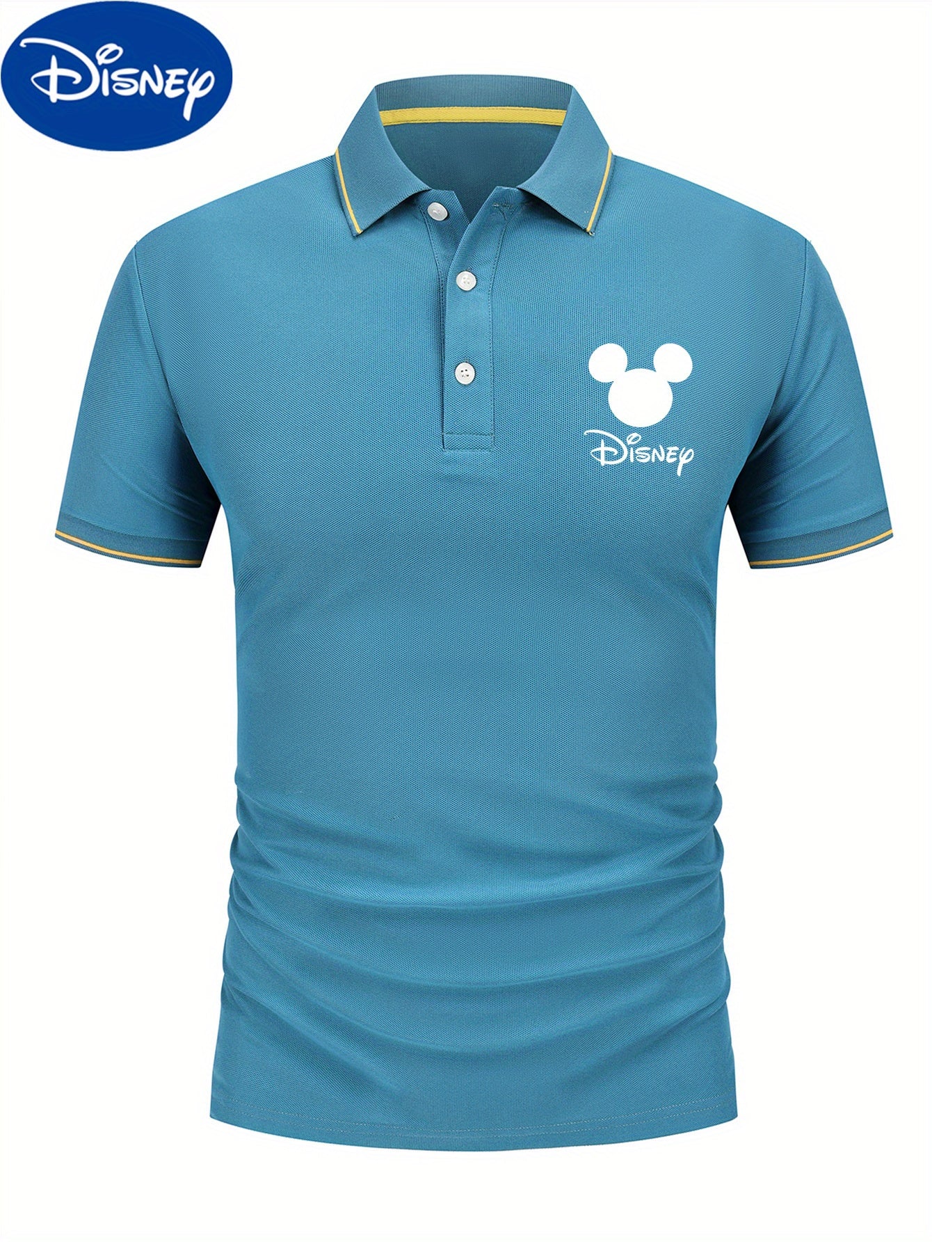 [Disney Genuine Authorized] Men's Classic Shirt One Disney Classic Shirt Cartoon Printing Advanced Business Casual, Short Sleeve Collar, Lightweight Polyester, Quick Drying and Breathable Golf Shirt, Packed in a Display Gift