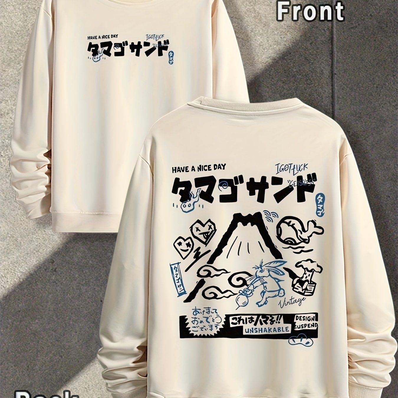 [Japanese Graffiti Sweater] Men's Japanese Graffiti Crew Neck Sweater - Spring And Autumn, Double-sided Printing Pattern, Outdoor Wear