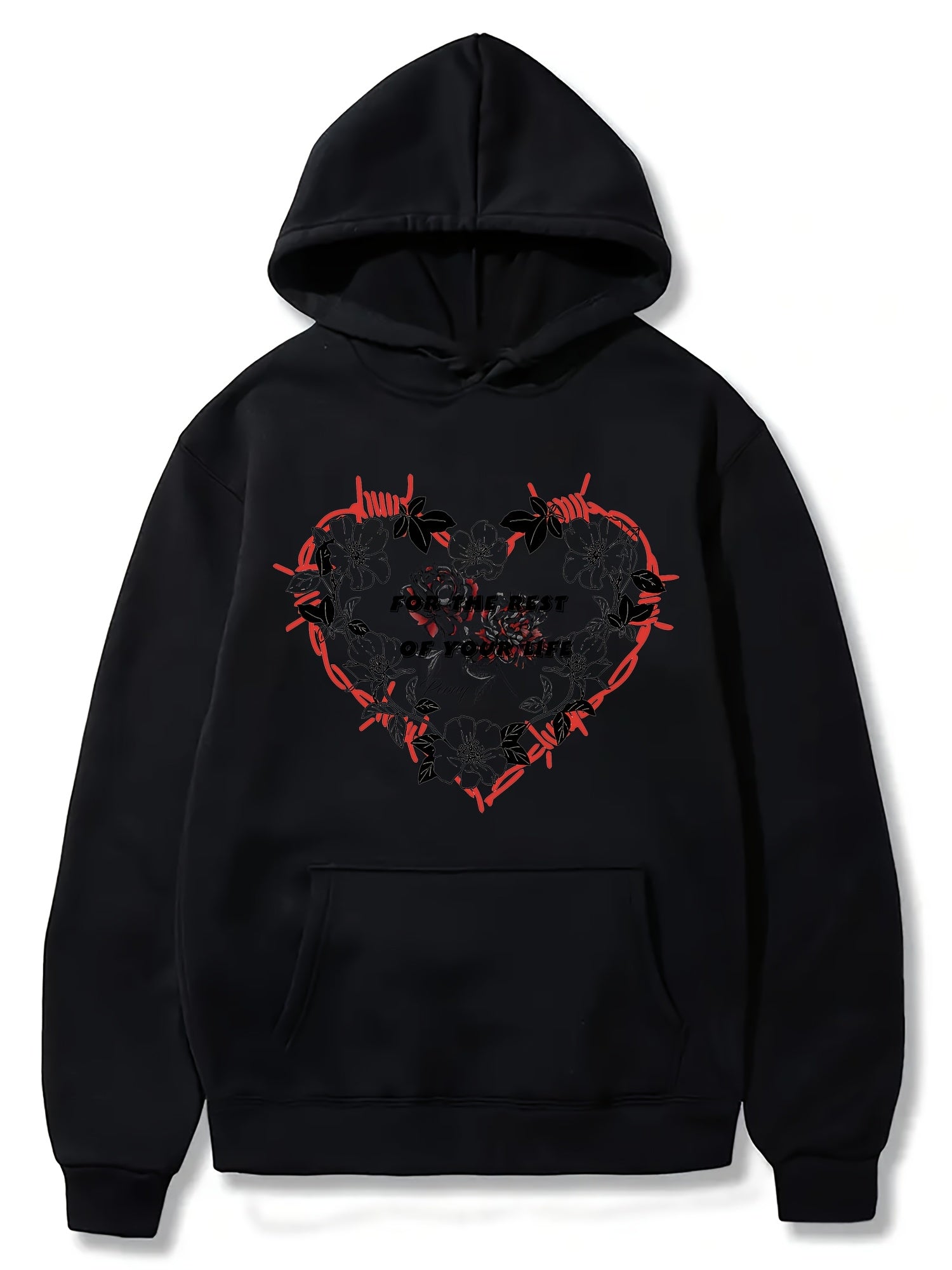 Heart-shaped Embroidered Hoodie - Black - Unique Design