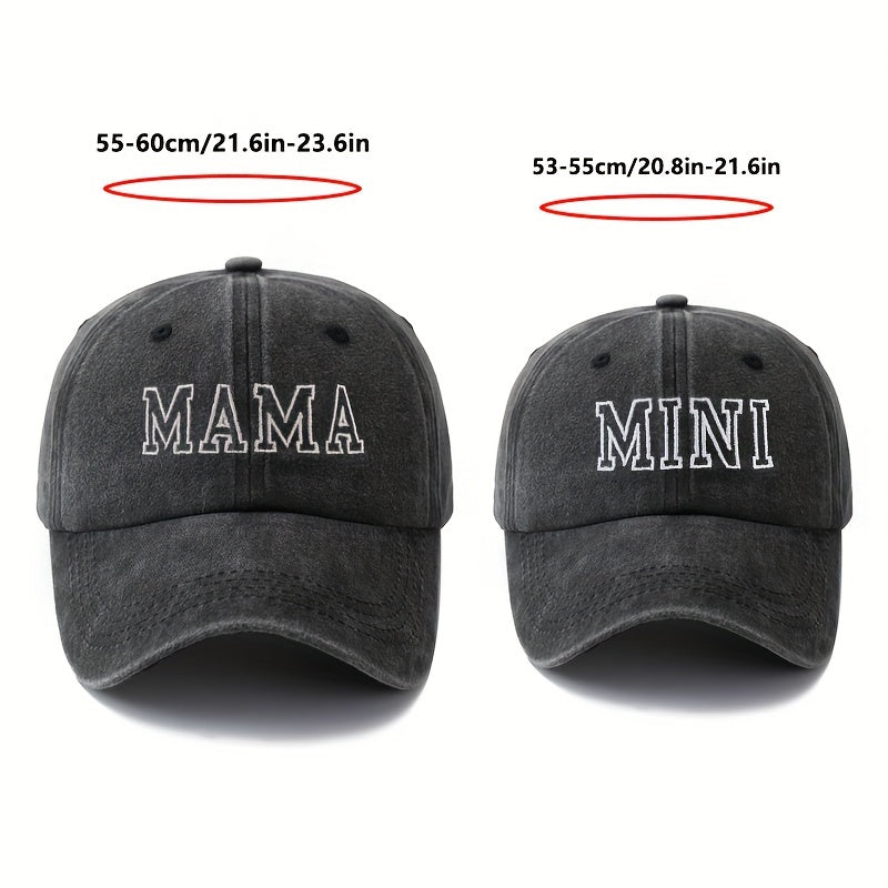 2pcs Stylish Baseball Caps Featuring High-Quality Embroidered Letters MAMA & MINI, Curved Brim Design, Perfect for Outdoor Family Trips, Camping, Sun Protection, And Lightweight Hip-Hop Style, Sold As a Set.