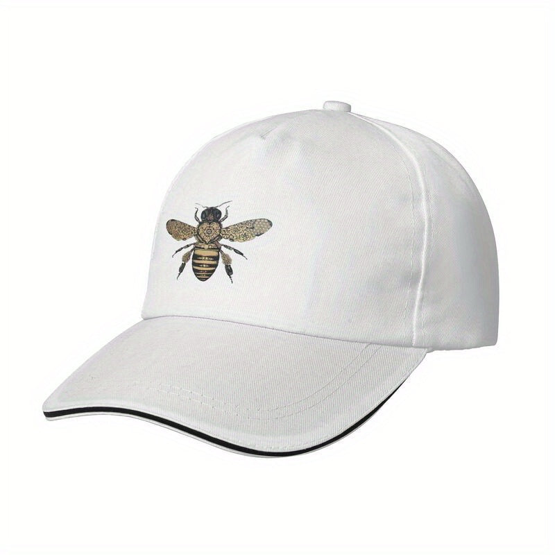 Bee Print Baseball Cap, 100% Polyester Casual Trucker Hat, Adjustable Lightweight Hand-Woven with Zip Closure, Non-Elastic Summer Sun Protection for Golf, Sun Protection Hat | Headgear | Zipper Closure Cap