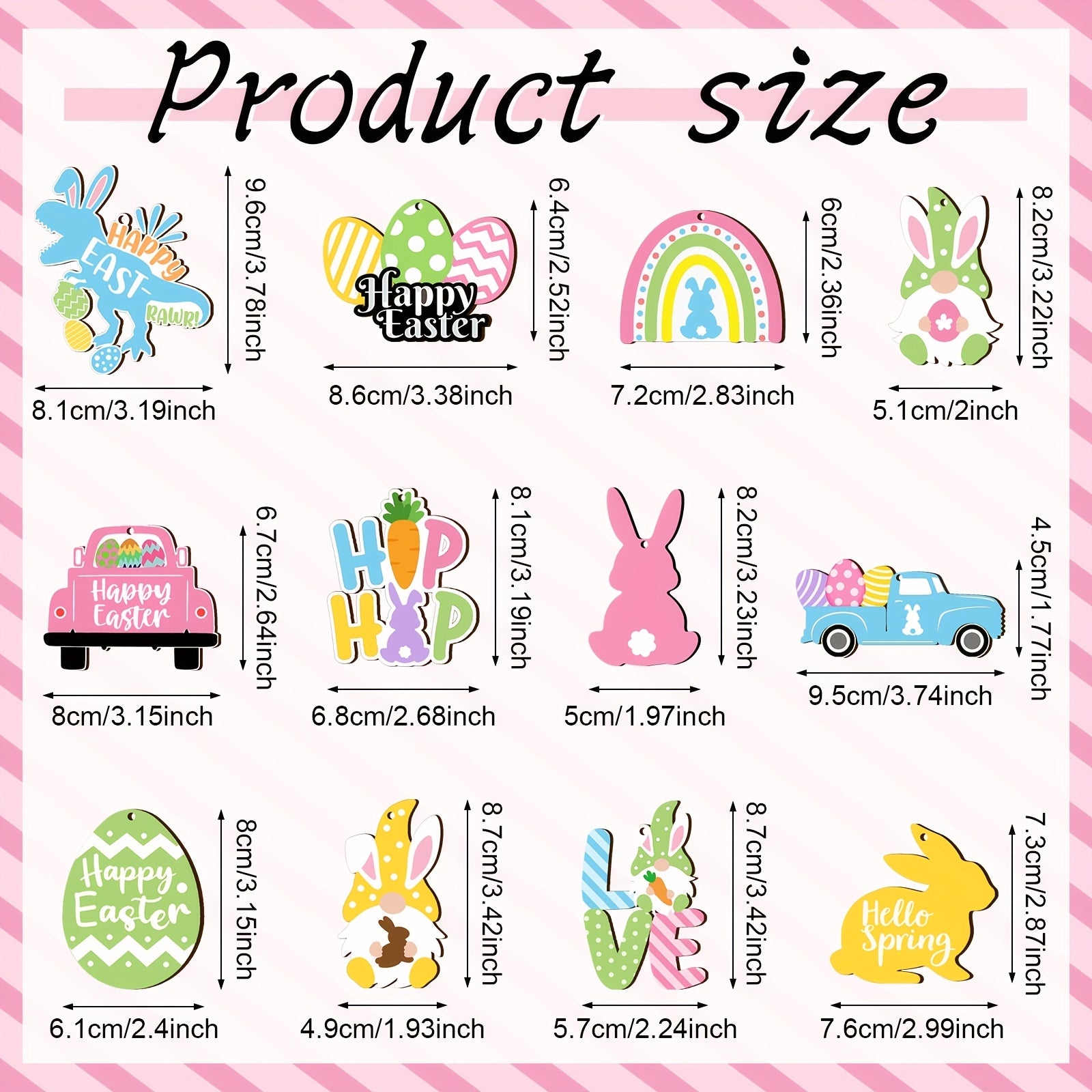 [Wooden Easter Ornaments] 24pcs Wooden Easter Ornaments - Happy Easter Egg Gnome Bunny Chick Cutouts Spring Decorations - 12 Styles (Truck)